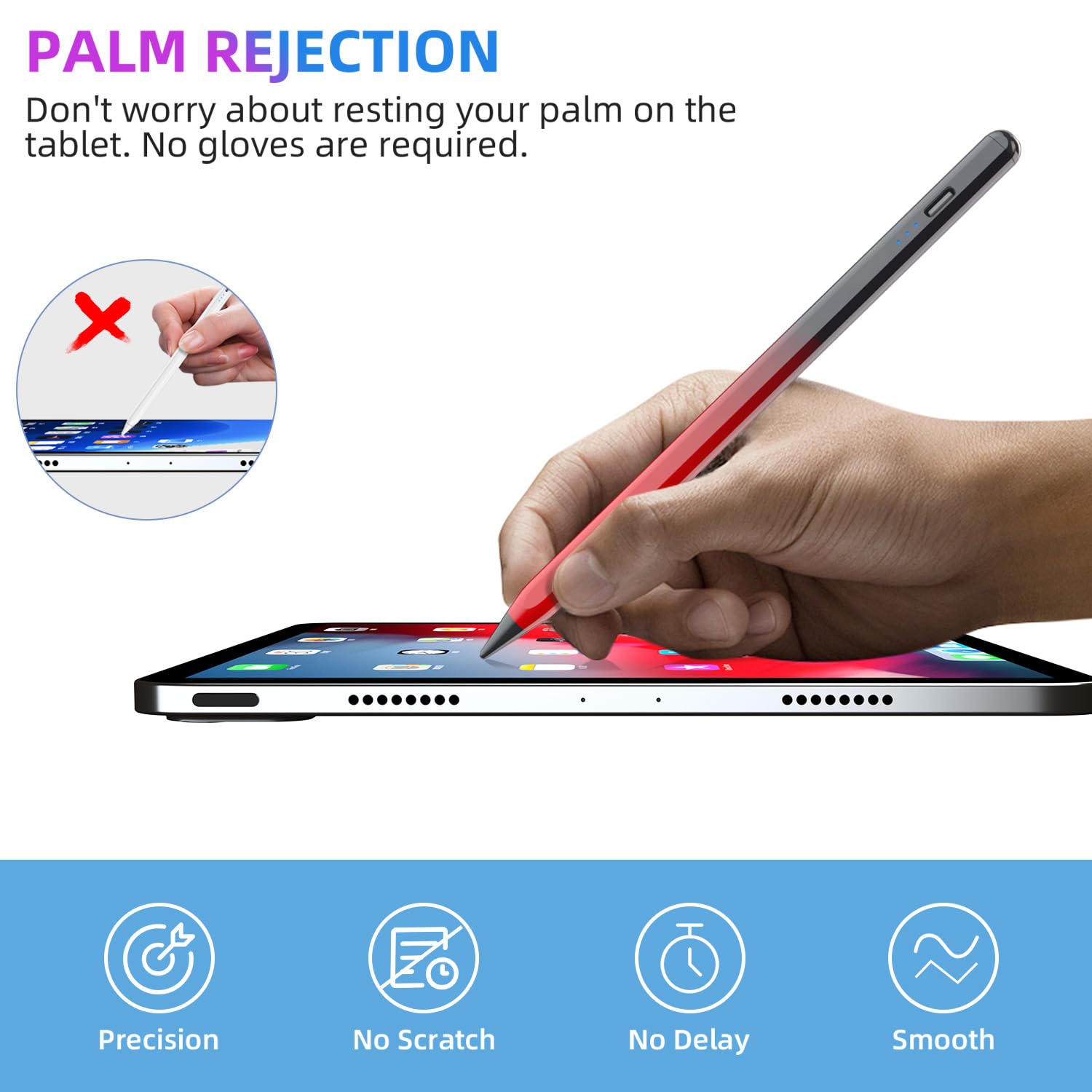 Premium Stylus Pen for iPad - Compatible with iPad 10th/9th Gen, iPad Air 5/4/3, iPad Pro 11/12.9 Inch - Magnetic Apple Pencil with Palm Rejection & Tilt Sensitivity (Black & Red) - Perfect for Digital Art, Note-Taking & Professional Work