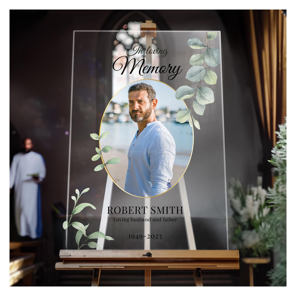 Personalized In Loving Memory Funeral Sign with Photo - Custom Celebration of Life Acrylic Sign - Memorial Service Decor - Perfect for Funeral Homes, Memorial Services & Home Tributes