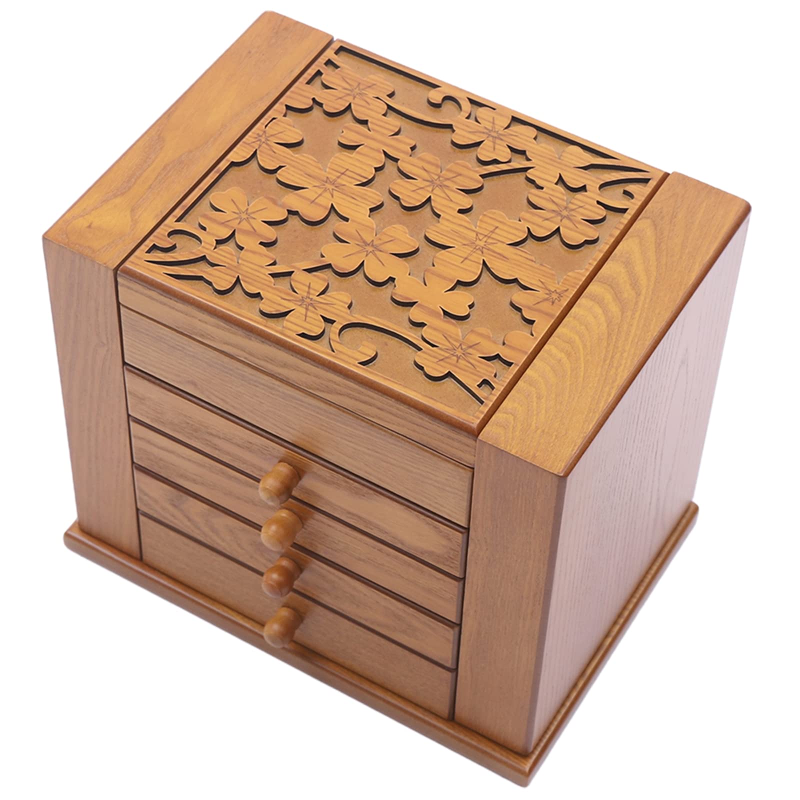 Eapmic Extra Large 5-Layer Wooden Jewelry Box - Hand Carved Four-Leaf Clover Design, Jewelry Storage Organizer for Rings, Necklaces & Accessories (Brown, Style 1) - Perfect for Bedroom Vanity, Wedding Gift & Travel Jewelry Case