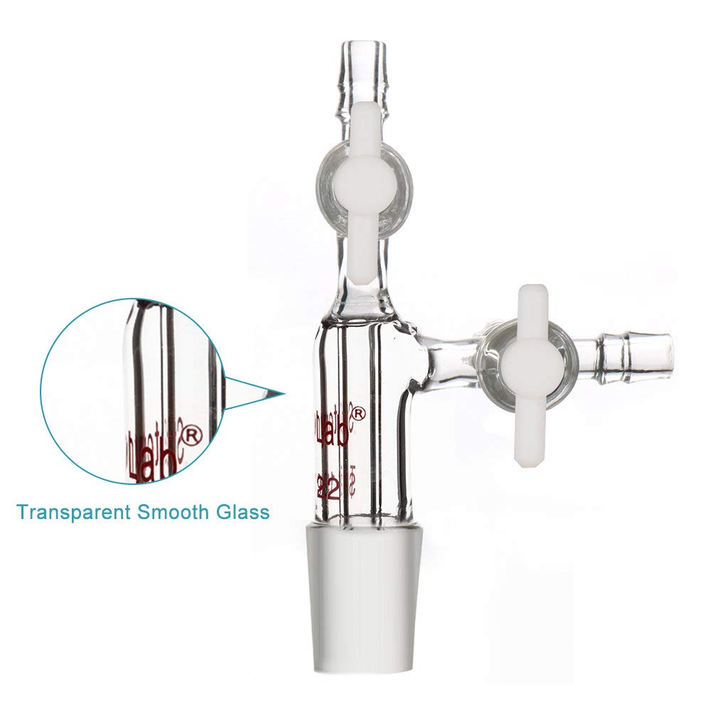 Stonylab Premium Borosilicate Glass Vacuum Transfer Adapter with PTFE Stopcocks - 19/22 Inner Joint for Laboratory, Distillation & Chemistry Experiments