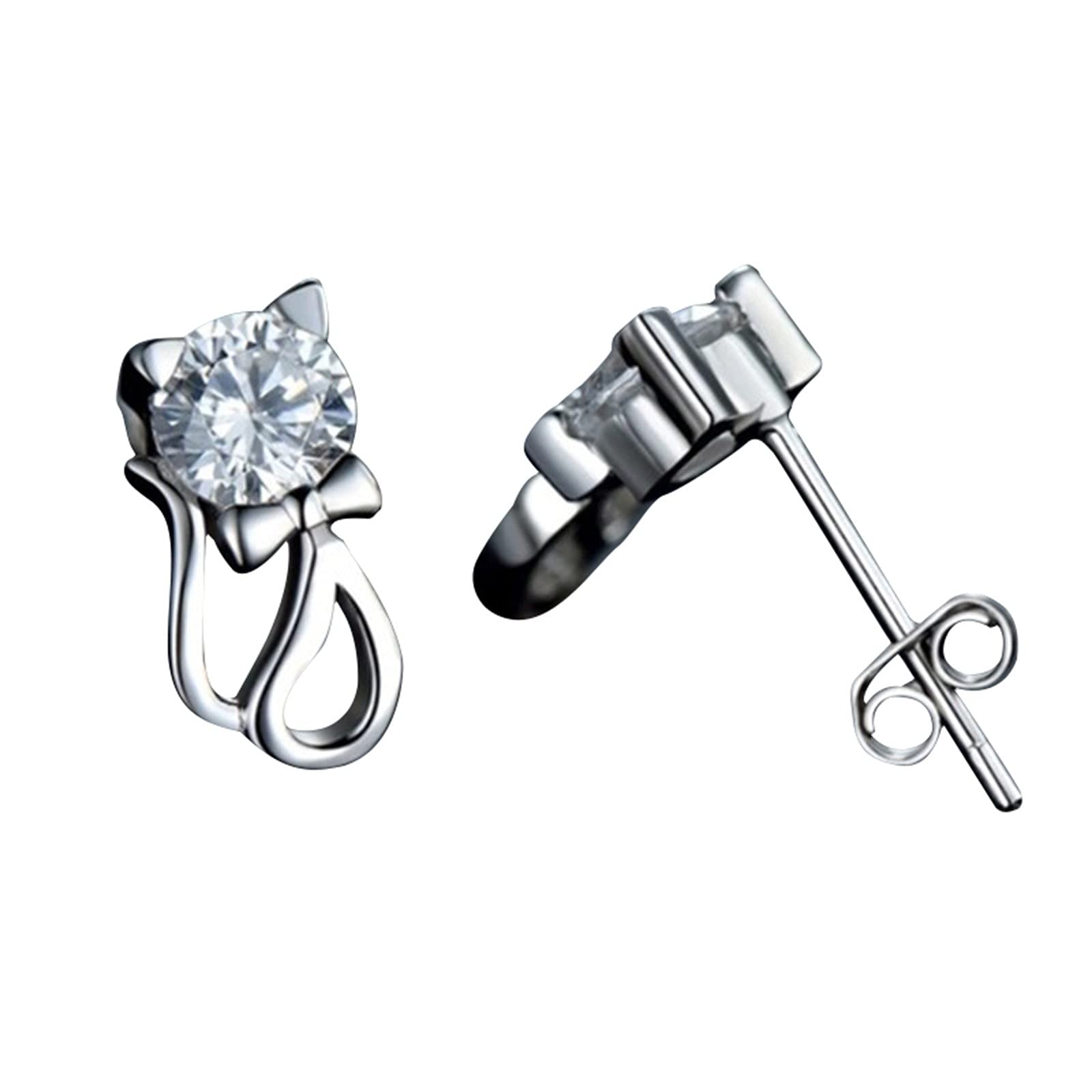 Elegant Heart Hoop Earrings for Women - 14K White Gold Fashion Cat Earrings - Perfect for Date Night, Party & Everyday Wear (One Size)