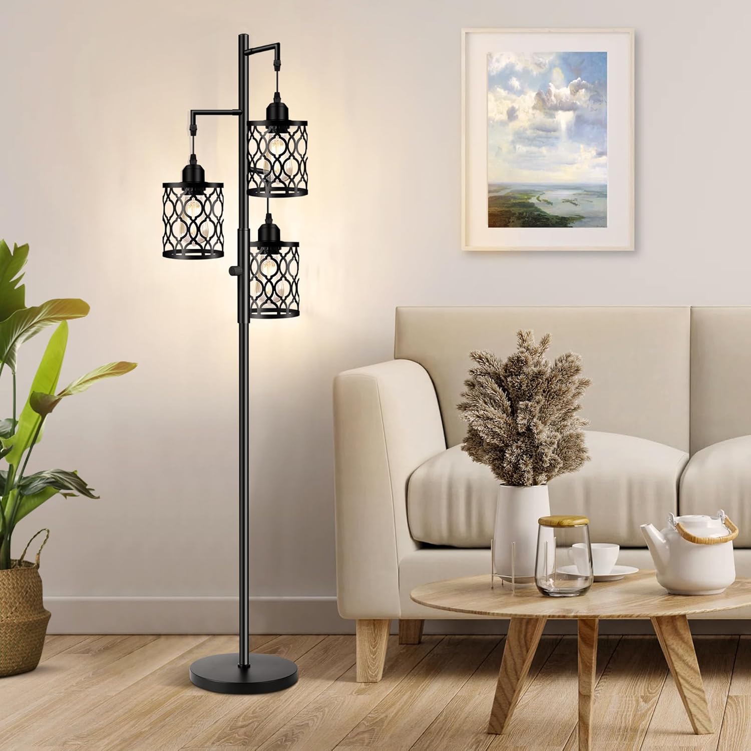 3-Light LED Floor Lamp - Adjustable Industrial Standing Lamp with Stepless Dimming, Modern Lighting for Living Room, Bedroom & Office | SKU: 250332