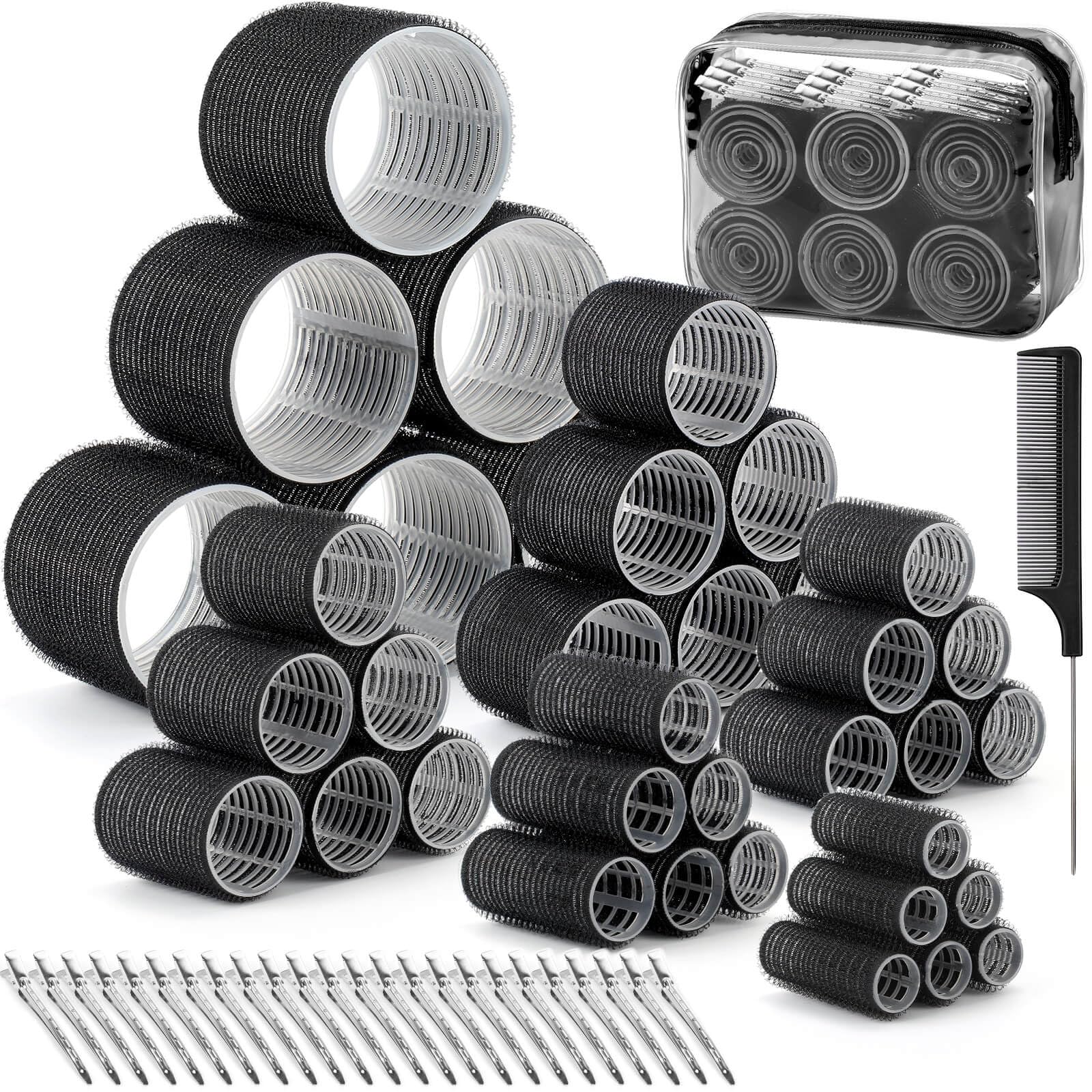 6 Size Hair Rollers for Women - 62 Pcs Self Grip Hair Curlers Set for Long, Medium & Short Hair with 36 Rollers, 24 Stainless Steel Clips & Storage Bag | Perfect for Home Salon, Styling, and Creating Voluminous Curls