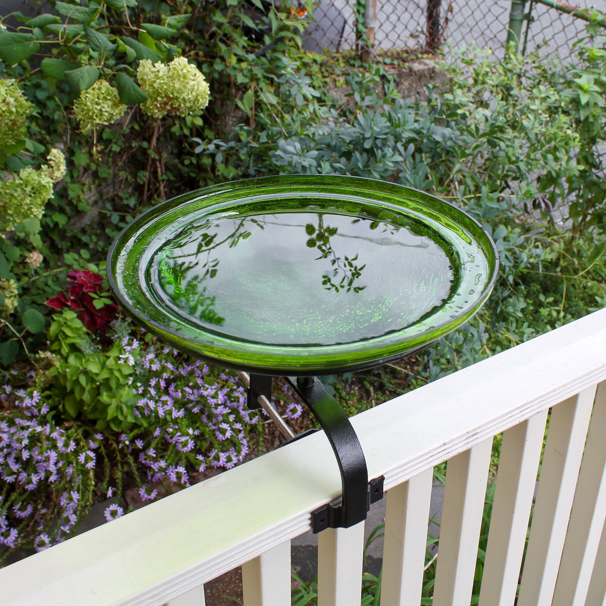 Fern Green Crackle Glass Birdbath Bowl for Garden Decor - Handmade Outdoor Bird Feeder with Crackled Texture, Perfect for Attracting Birds to Your Backyard or Patio