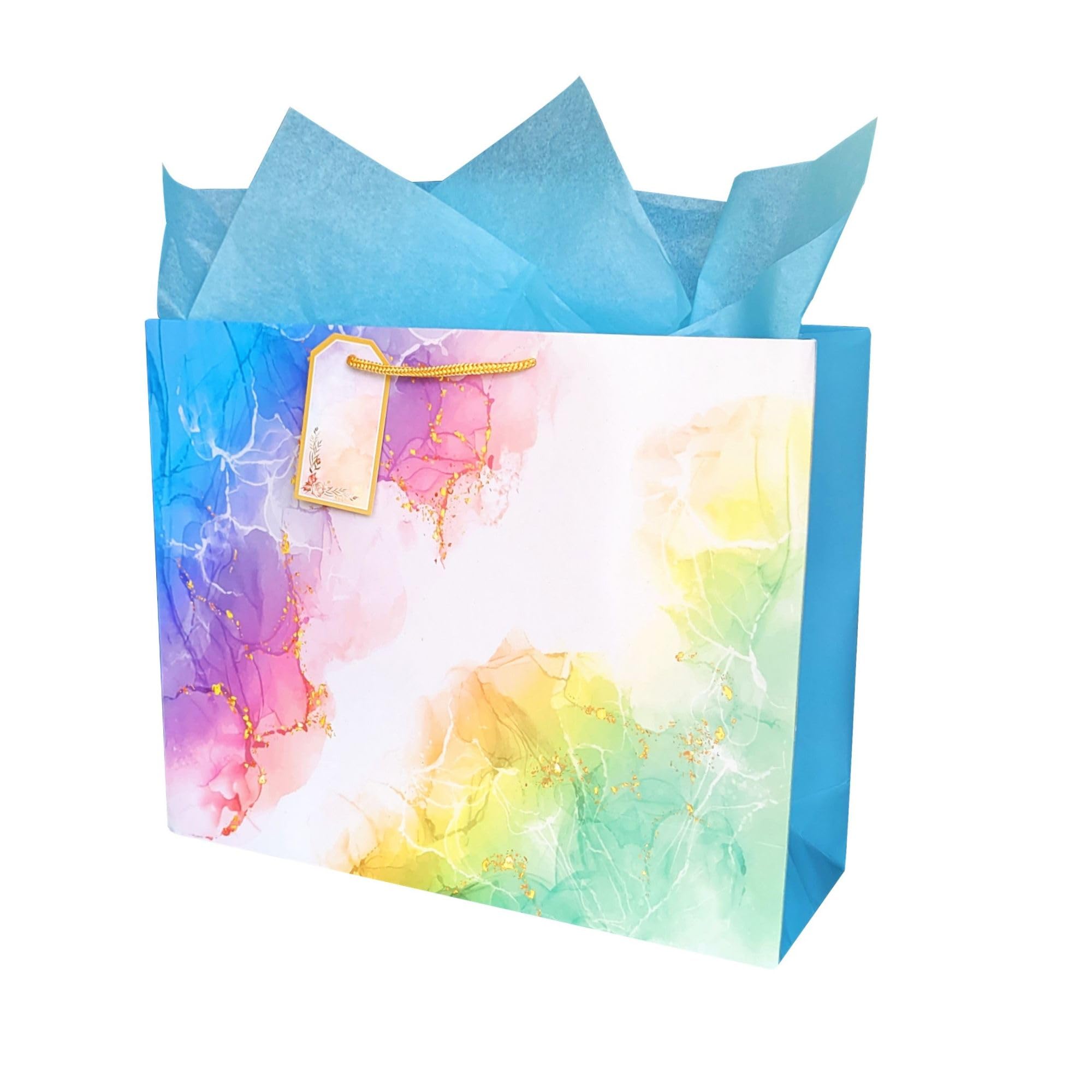 Premium Large Paper Gift Bags with Tissue & Thank You Card - 12x15x5 inches (Pack of 5) - Elegant Wedding, Birthday & Party Favor Bags for Return Gifts, Goodie Bags & Special Occasions