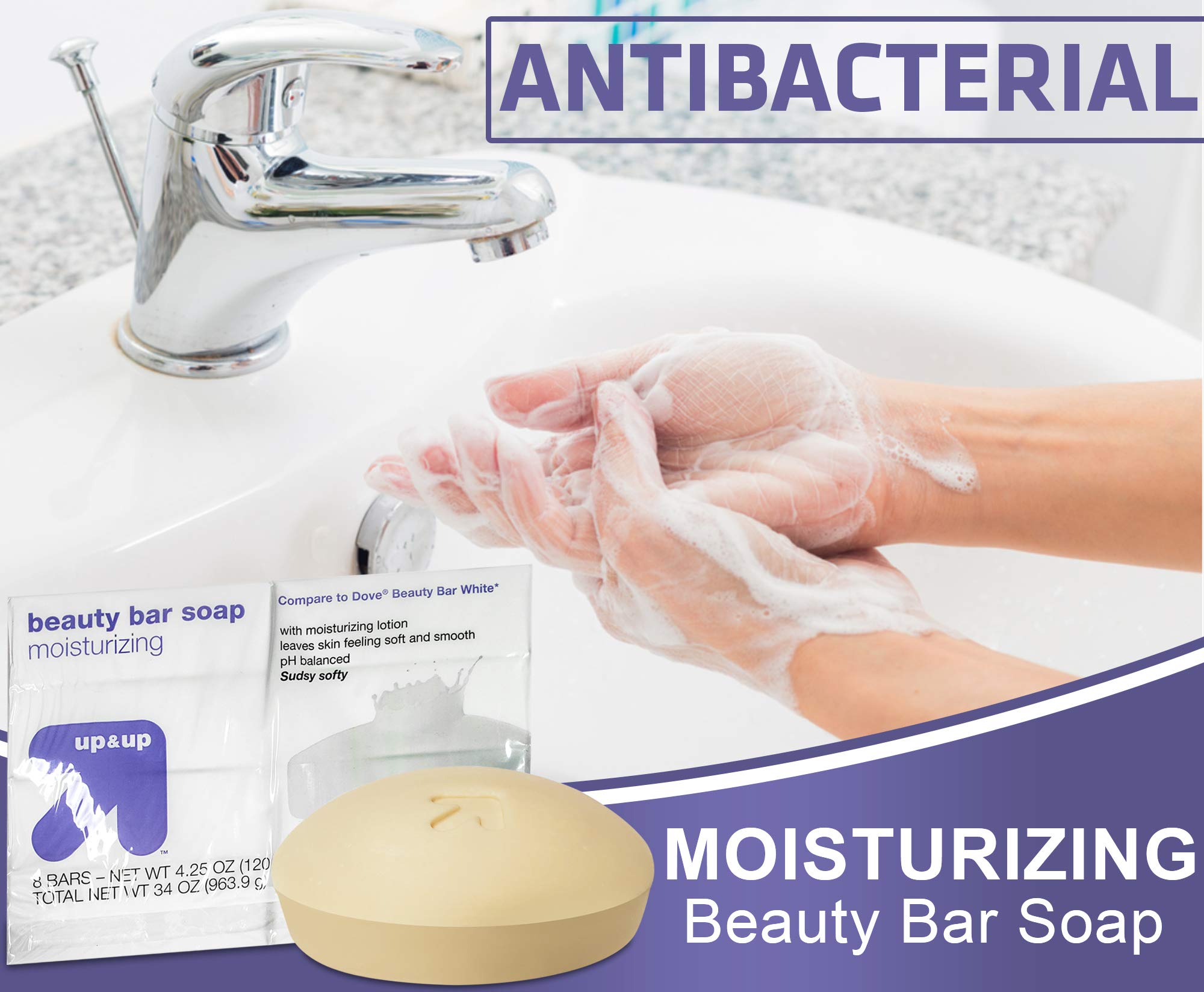 Up & Up Moisturizing Bar Soap - 8 Pack Antibacterial White Soap for Gentle Skin Cleansing | Perfect for Daily Shower, Hand Washing & Travel