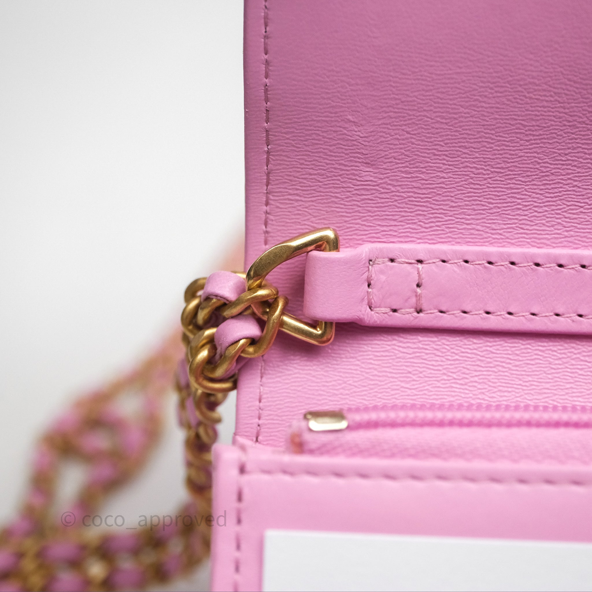 Chanel CC Chain Wallet On Chain WOC in Pink Lambskin with Aged Gold Hardware - Luxury Crossbody Bag for Women, Perfect for Evening Out & Special Occasions