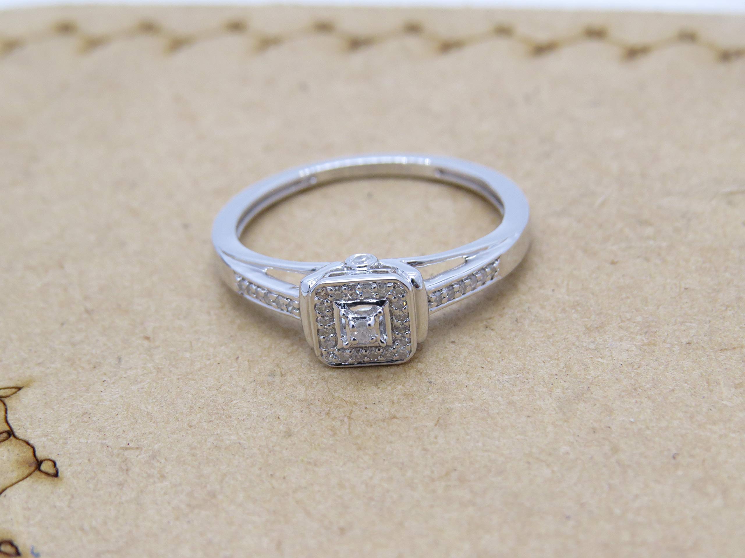 Dazzlingrock 0.15ctw Sterling Silver Round Diamond Women's Square Engagement Ring - Size 5.5 - Perfect for Proposals, Anniversaries & Special Occasions