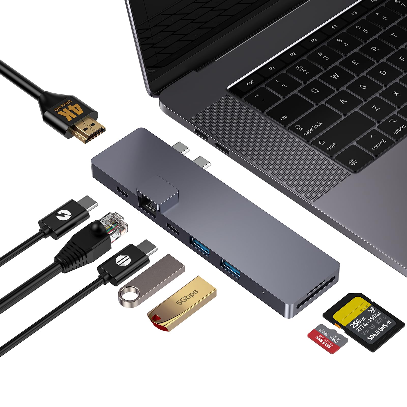 Getatek 8-in-2 USB C Hub for MacBook Pro/Air - Multiport Adapter with 4K HDMI, Gigabit Ethernet, 2 USB 3.0 Ports, SD/TF Card Reader & 100W PD Charging - Perfect for Home Office, Remote Work & MacBook Connectivity