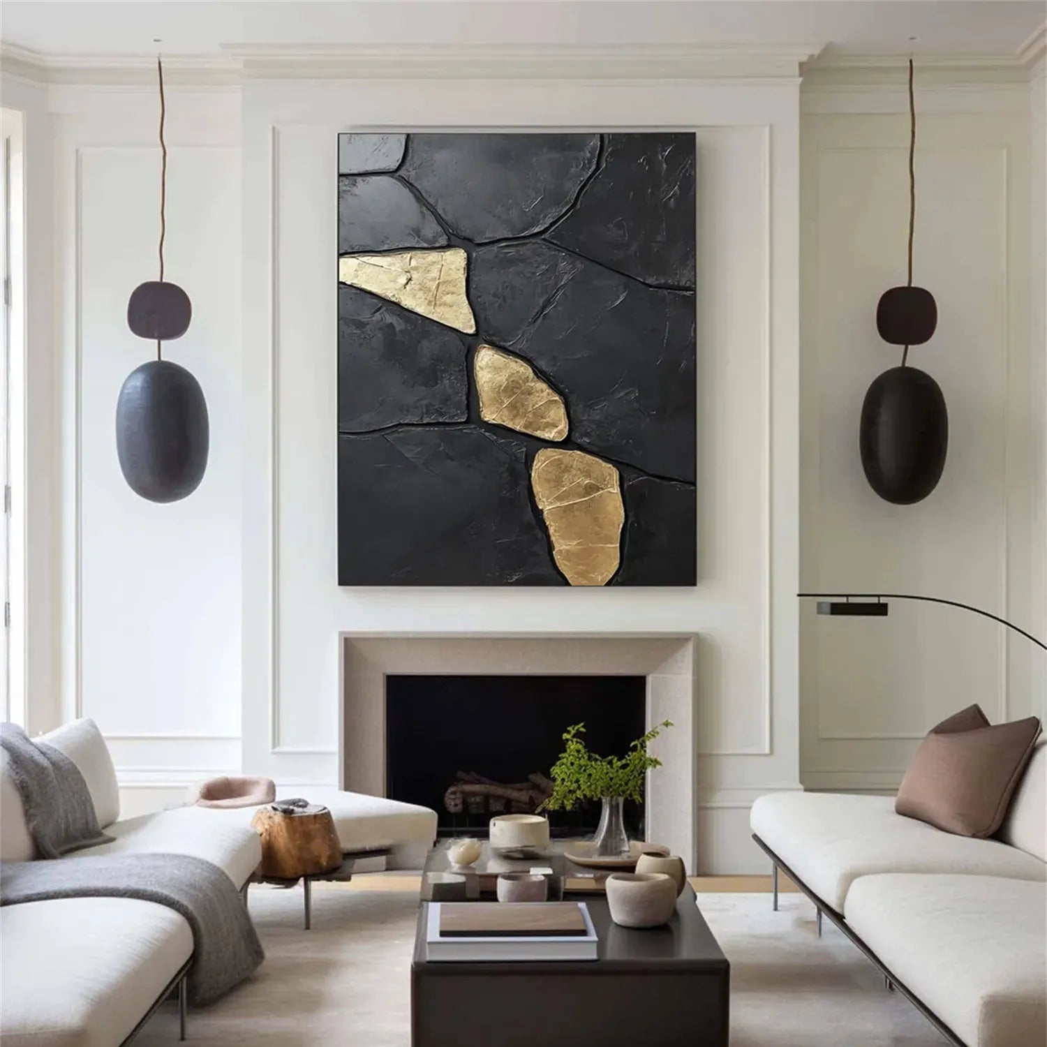 Black Gold Minimalist Textured Painting Canvas Wall Art - Modern Abstract Home Decor for Living Room, Bedroom & Office | Premium Quality #MZ122