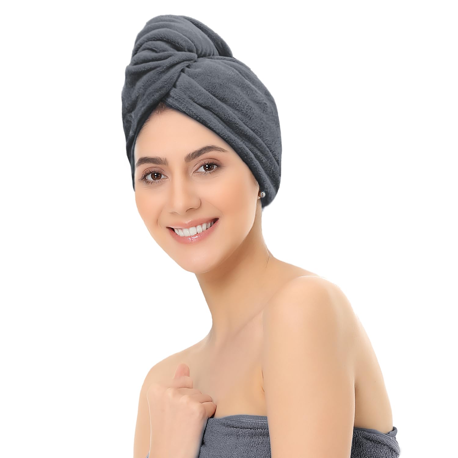 Sassoon Venir Microfiber Hair Wrap Towel for Women - Super Absorbent Quick Dry Hair Turban (Stormdust, Free Size) | Soft & Gentle for Wet Hair | Perfect for Post-Shower, Salon & Travel Use
