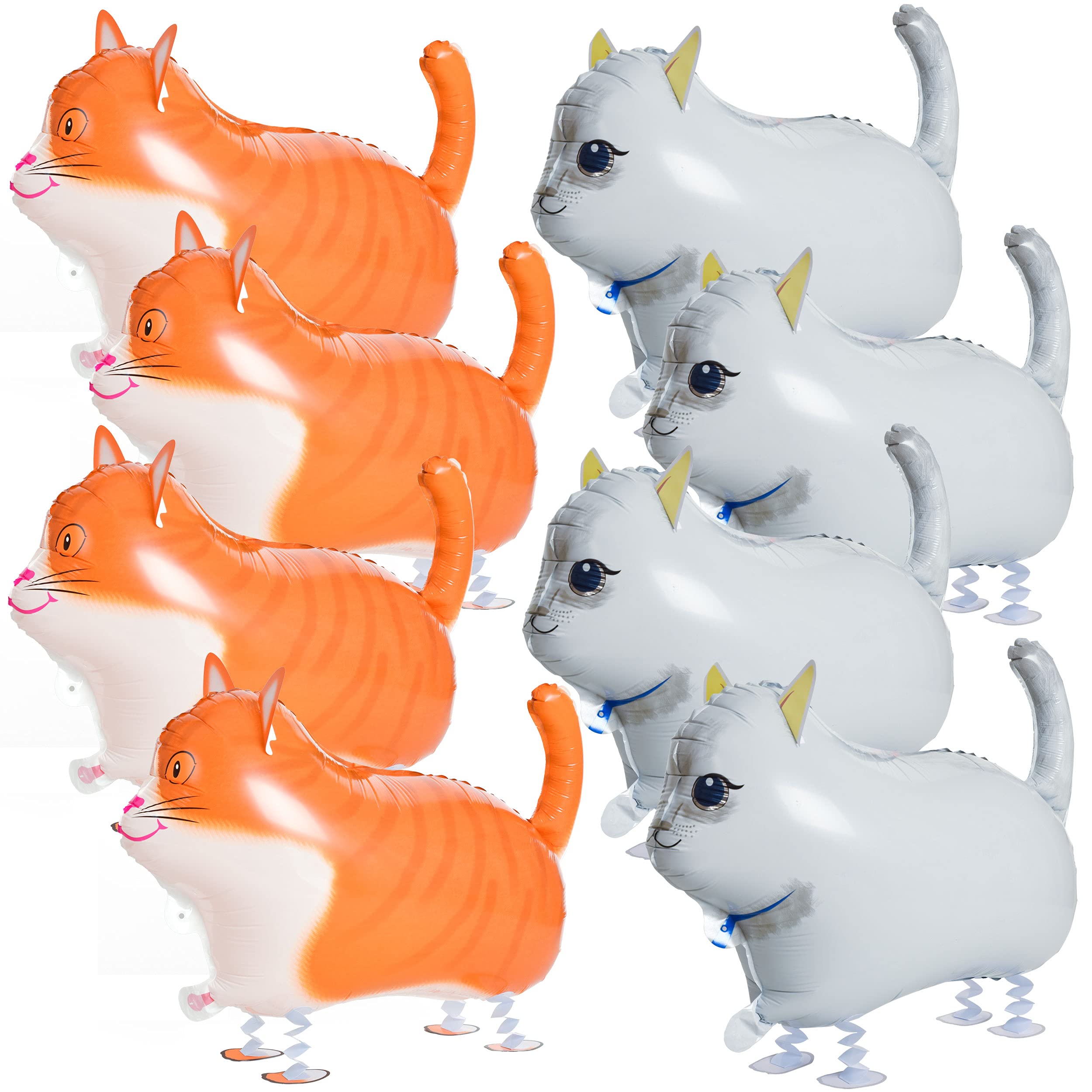 8Pcs Walking Cat Balloons - Grey & Orange Cat Foil Balloons for Birthday Party Decorations, Cat Theme Baby Shower Supplies, Animal-Themed Party Decor | Perfect for Indoor & Outdoor Celebrations, Photo Backdrops, and Festive Events