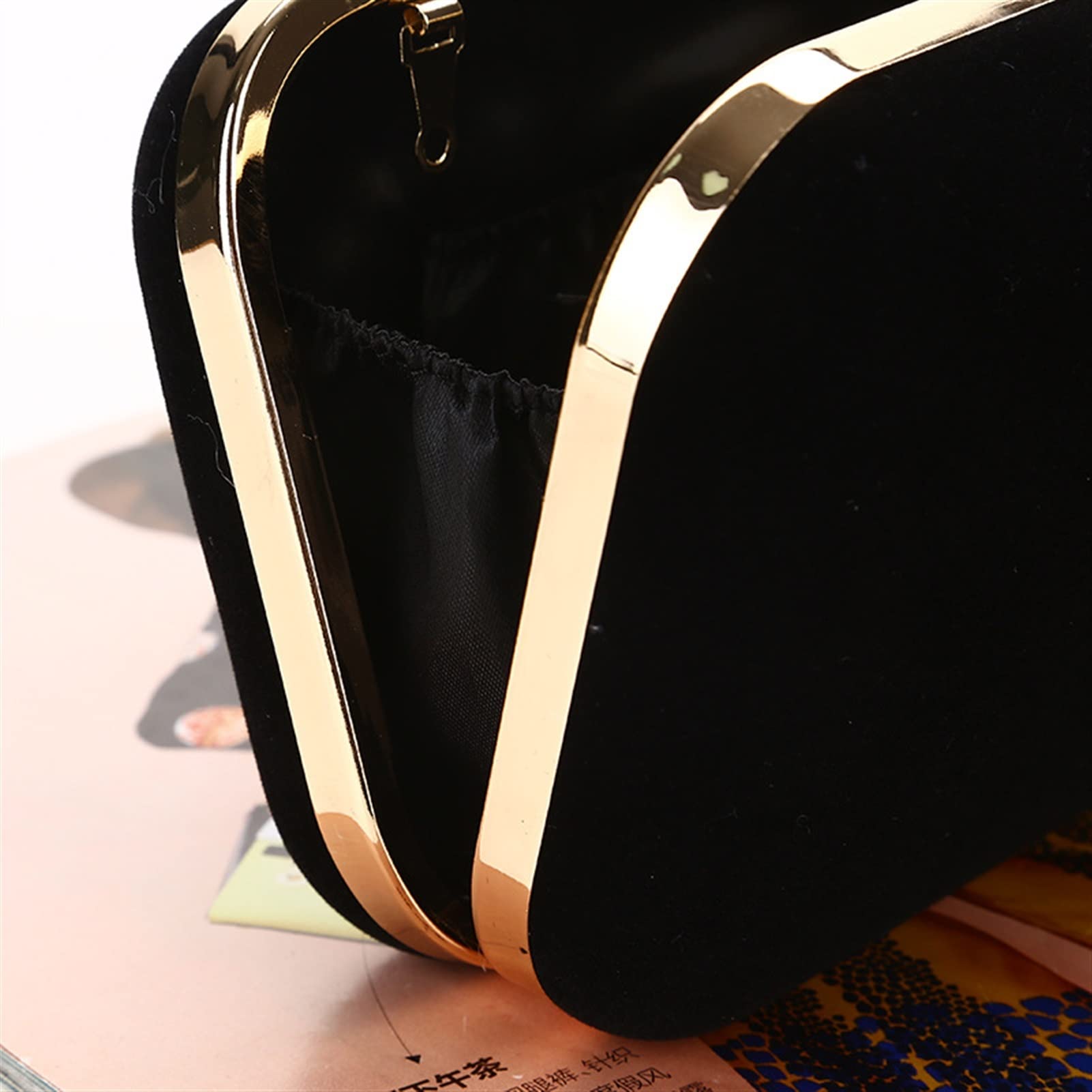 Elegant Velvet Evening Clutch Purse with Rhinestone Flower Closure - Women's Shoulder Crossbody Bag for Party, Wedding & Special Occasions (Black) - Perfect for Prom, Cocktail Events & Formal Gatherings