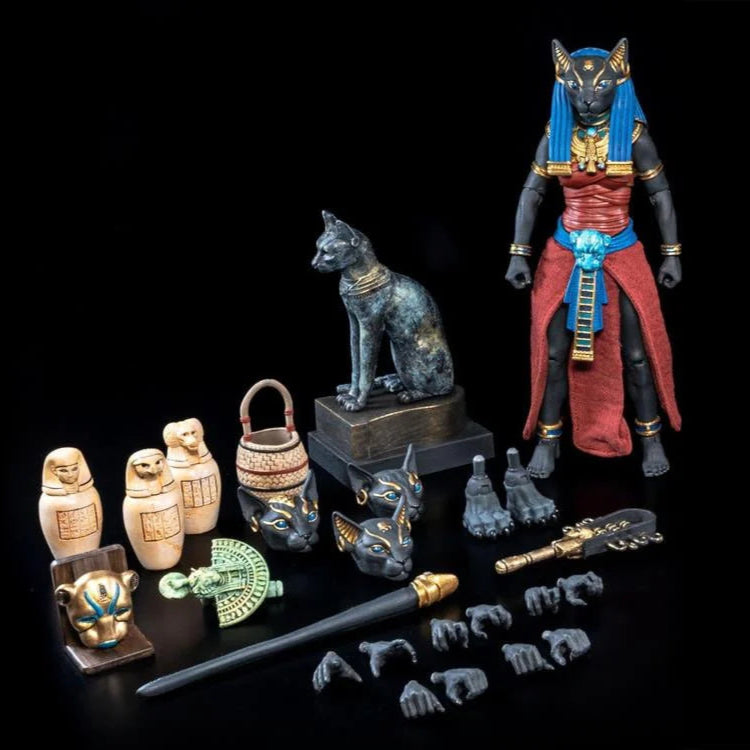 Bastet (Black and Red Version) Action Figure - Figura Obscura Exclusive - Preorder for 2025 - Collectible Egyptian Cat Goddess Statue - Perfect for Anime Fans, Mythology Collectors and Home Decor