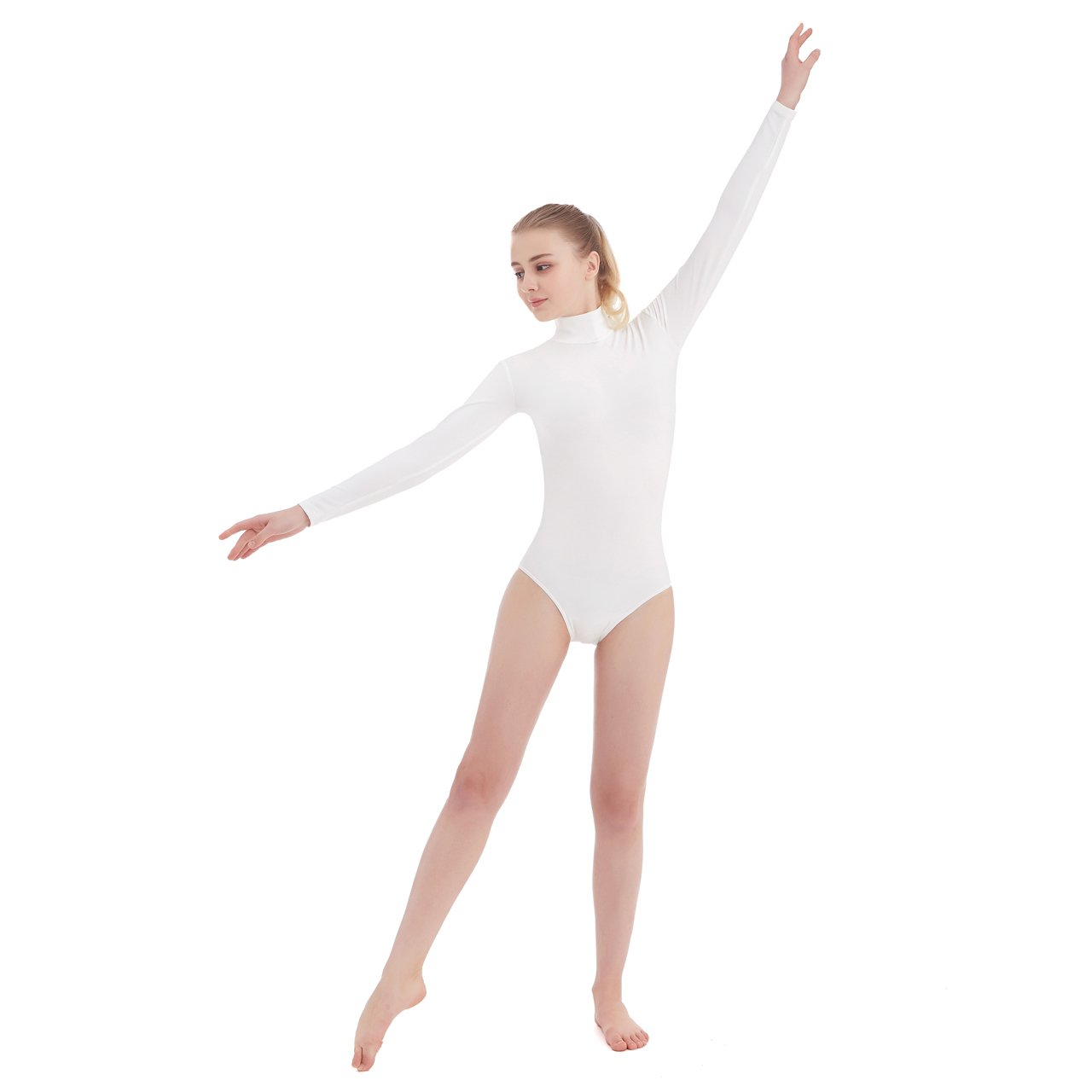 SUPRNOWA Women's Long Sleeve Turtleneck Leotard - Spandex Dance Bodysuit for Ballet, Yoga & Workout - Stretchy Fitness Bodysuit for Gymnastics & Dance Performance
