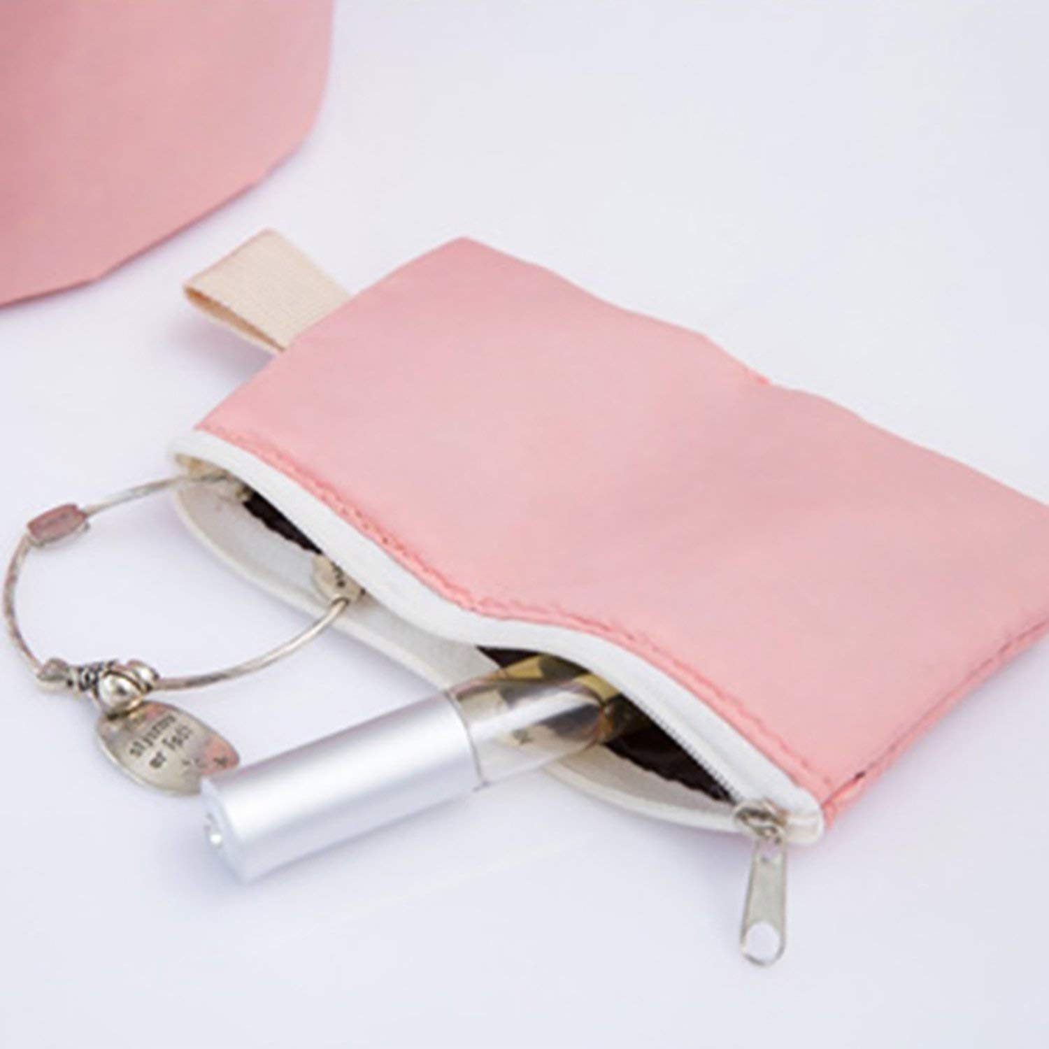 Stylish Peach Bucket Barrel Shaped Travel Cosmetic Makeup Bag for Women & Girls - Perfect for Travel, Gym, and Daily Organizer | AARNAVKART