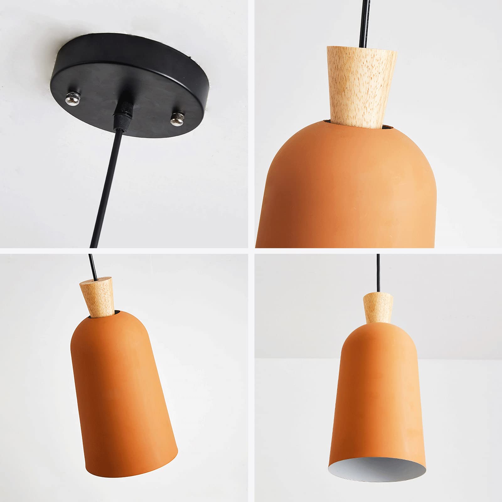 Modern Wood LED Chandelier with Geometric Metal Shade - Minimalist Pendant Lighting for Living Room, Kitchen Island, Dining Table, Bedroom & Bedside - Energy Efficient Hanging Light Fixture for Home Decor & Interior Design