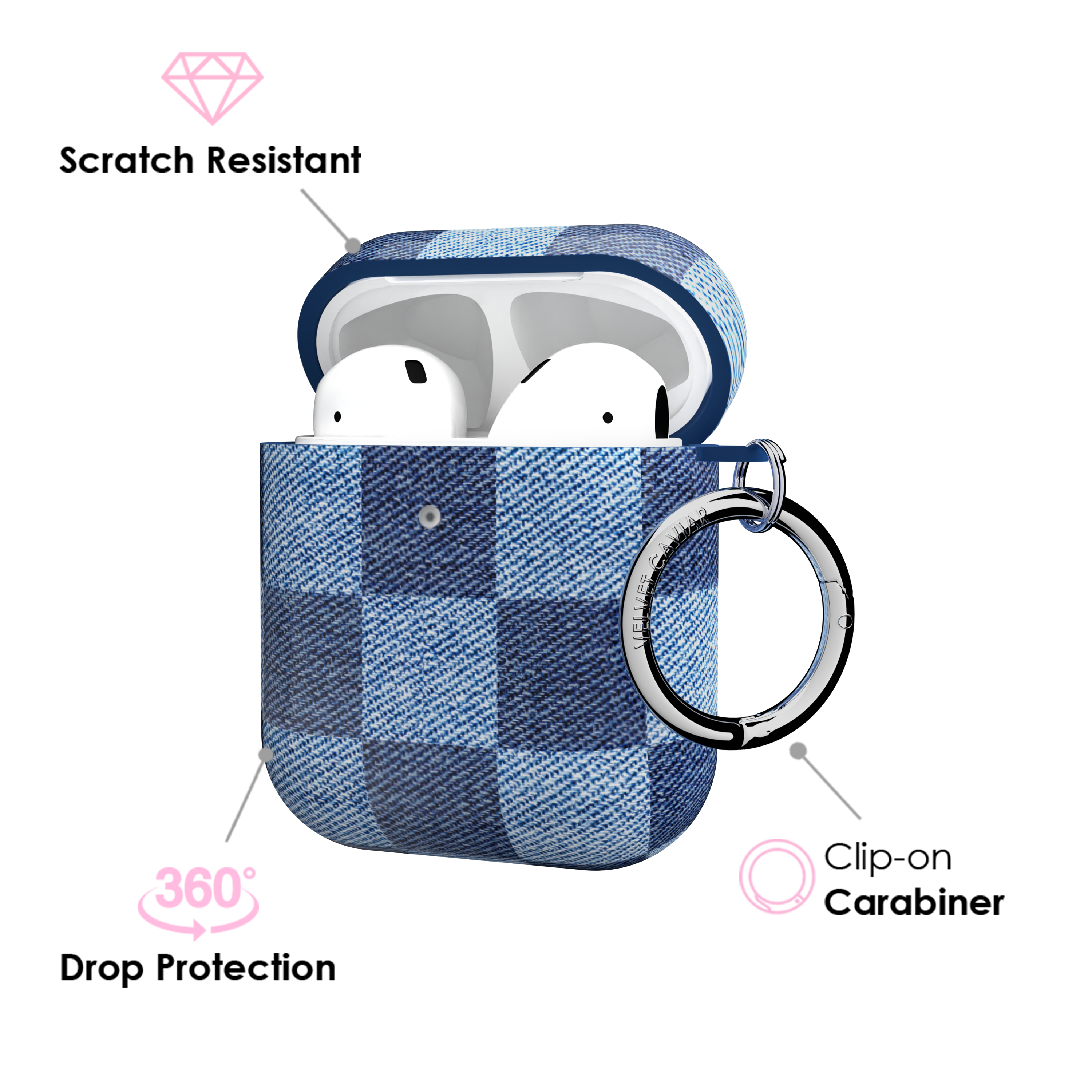 Stylish Denim Checkered AirPods Case - Trendy Protective Cover for AirPods 1/2/3/Pro - Perfect for Travel, Work & Everyday Use