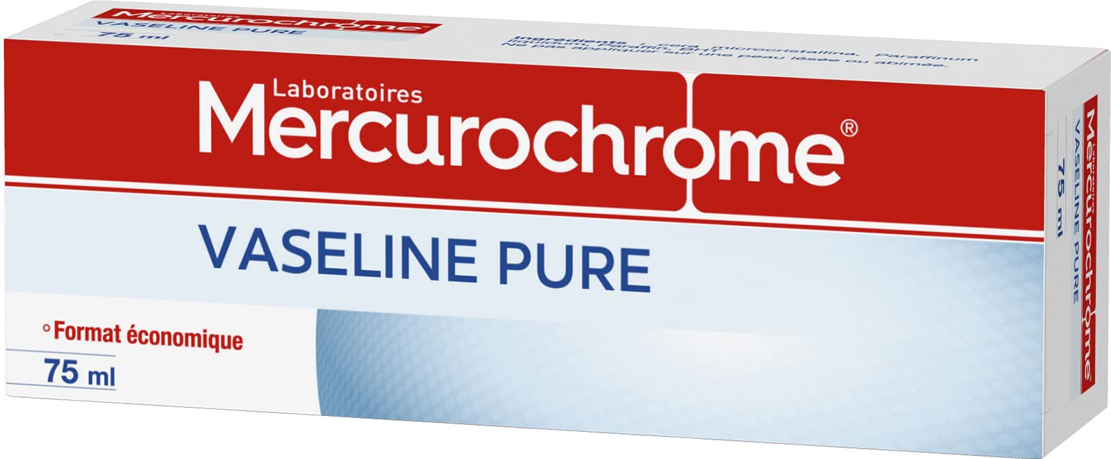 Mercurochrome Vaseline Pure Petroleum Jelly Tube - 75mL - Multi-Purpose Lubricant & Moisturizer - Travel Size - Made in France - for Smooth Skin, Minor Cuts & Household Uses