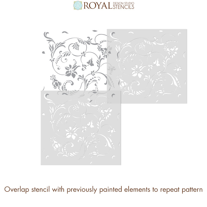 Flourish Allover Wall Stencil - DIY Home Decor Painting Template for Creative Wall Art & Accent Designs - Perfect for Bedrooms, Living Rooms, and Nursery Decor