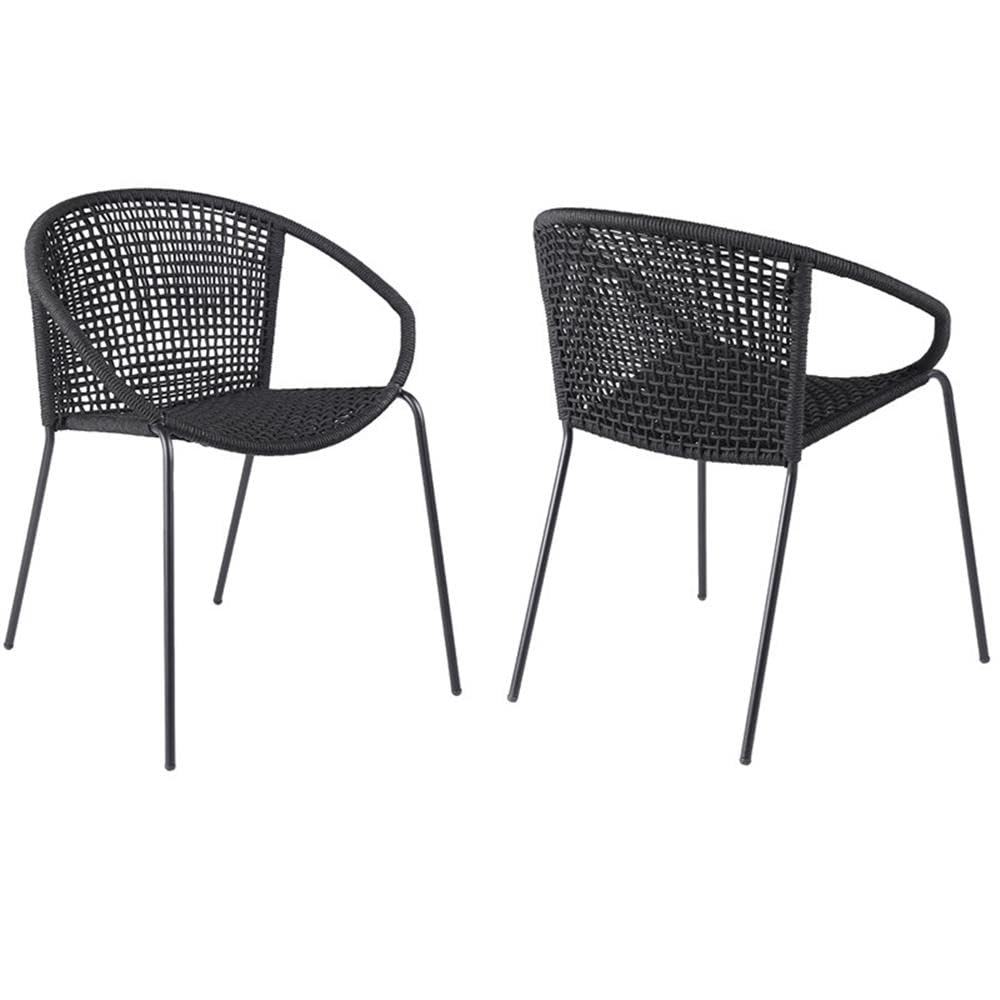 Armen Living Modern Stackable Steel Dining Chair with Black Rope - Indoor Outdoor Patio Furniture Set of 2 - Perfect for Dining Rooms, Kitchenettes, and Backyard Entertaining