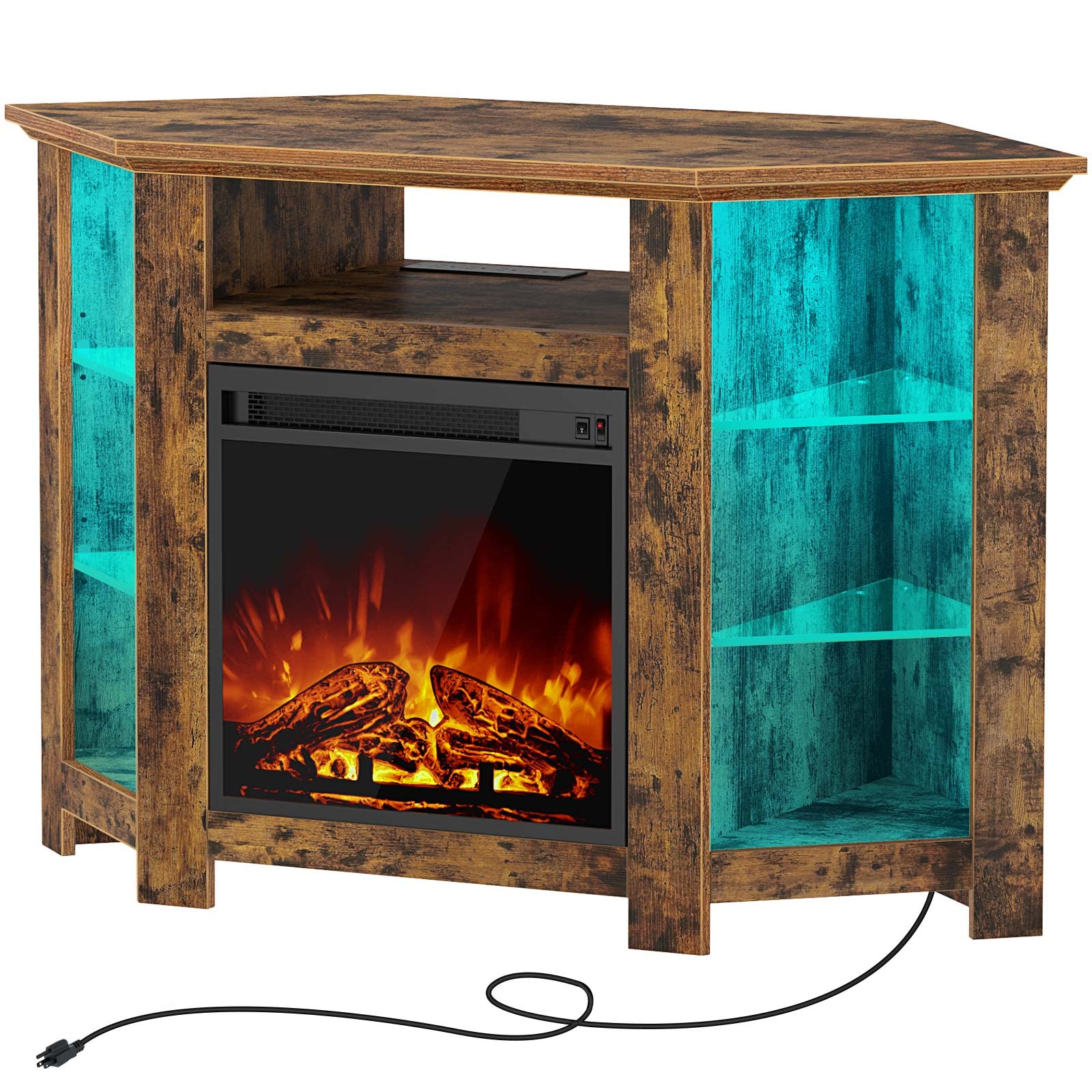 Rustic Brown Fireplace Corner TV Stand for 43