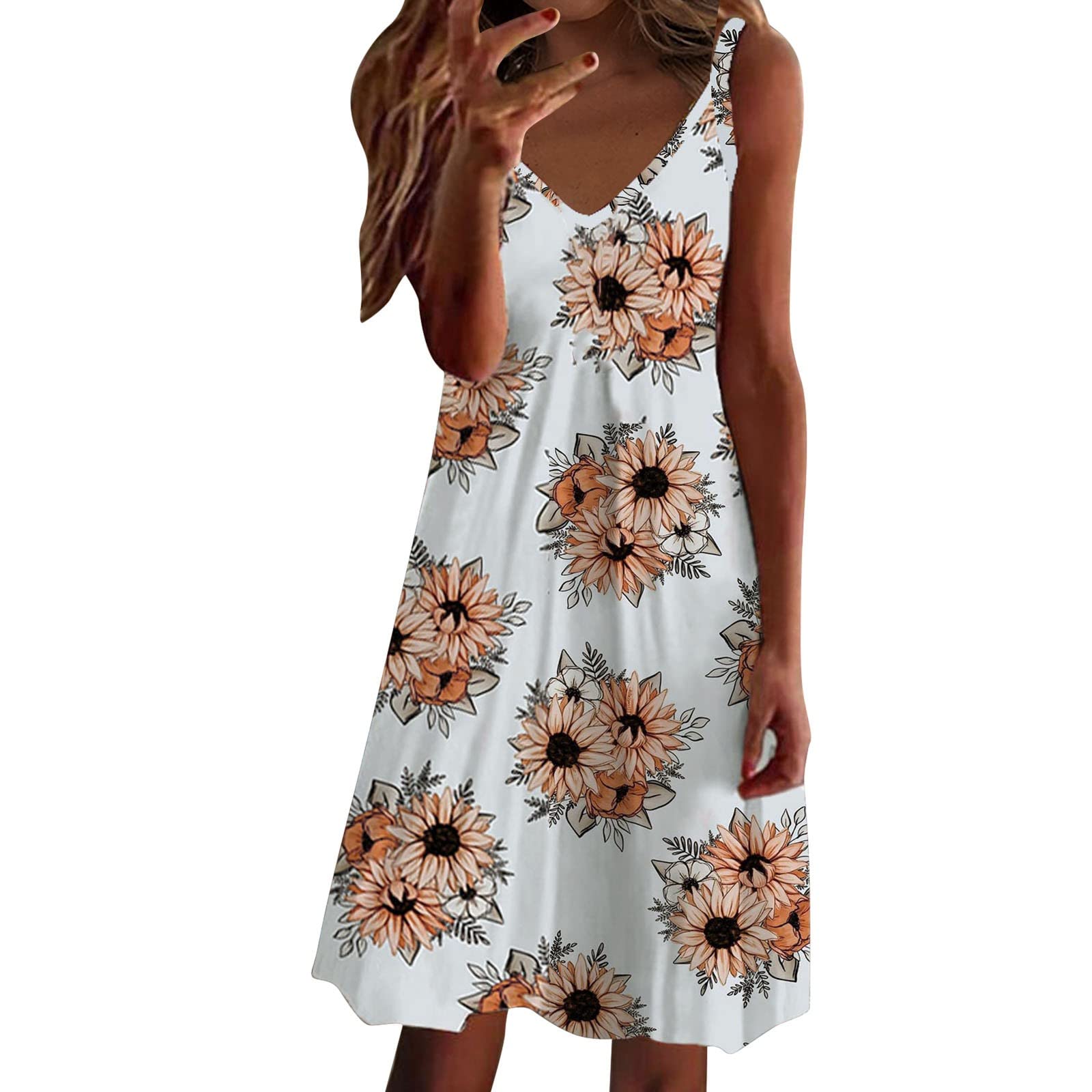 Boho Floral V-Neck Midi Dress for Women - Sleeveless Knit Summer Sundress - Perfect for Beach Vacations, Casual Outings & Boho Chic Style