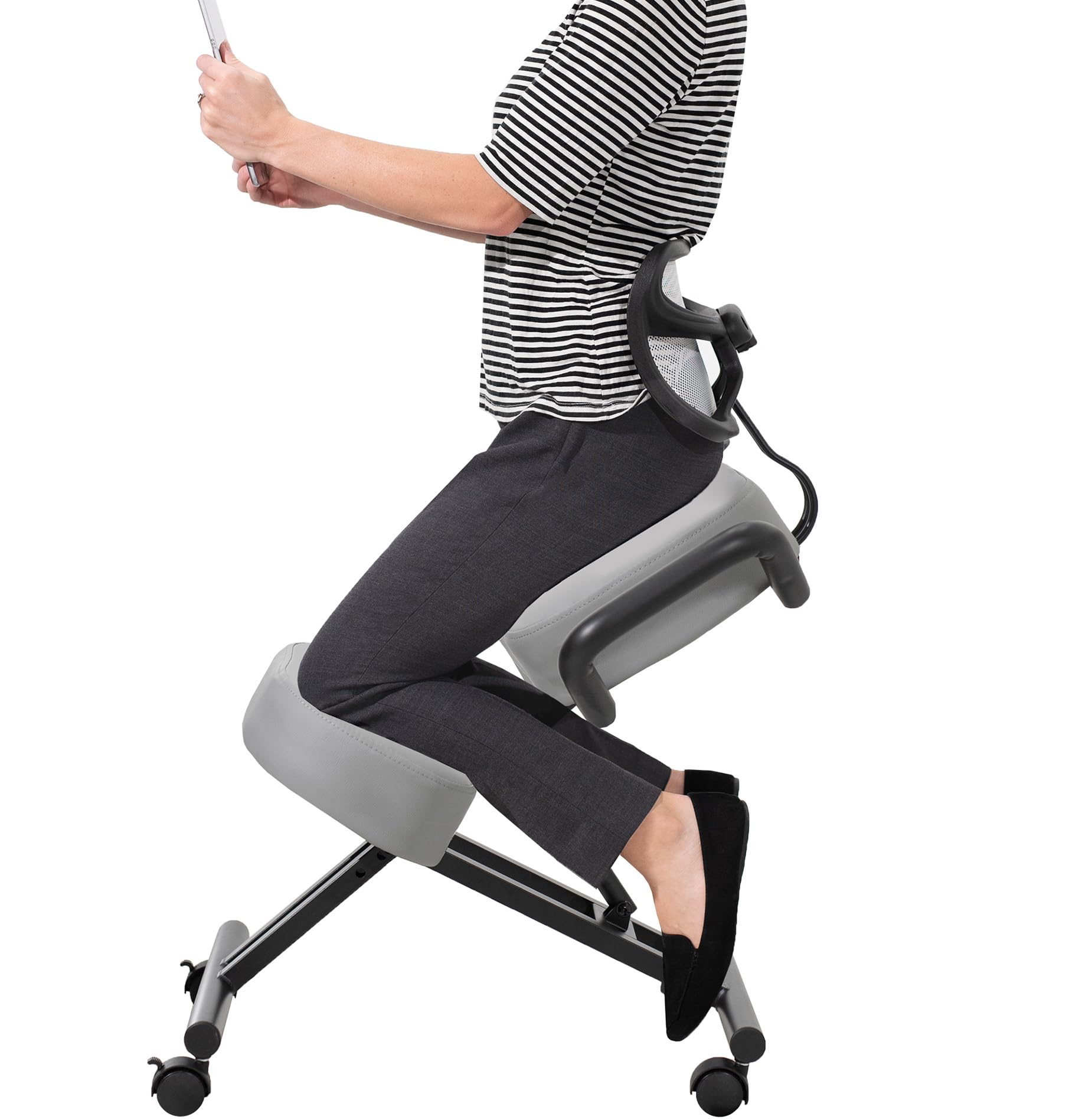 Ergonomic Kneeling Chair with Back Support - Adjustable Stool for Home & Office - Posture Correcting Angled Seat - Thick Comfortable Cushions - Gray (DN-CH-K02G) - Perfect for Meditation, Yoga & Long Work Sessions
