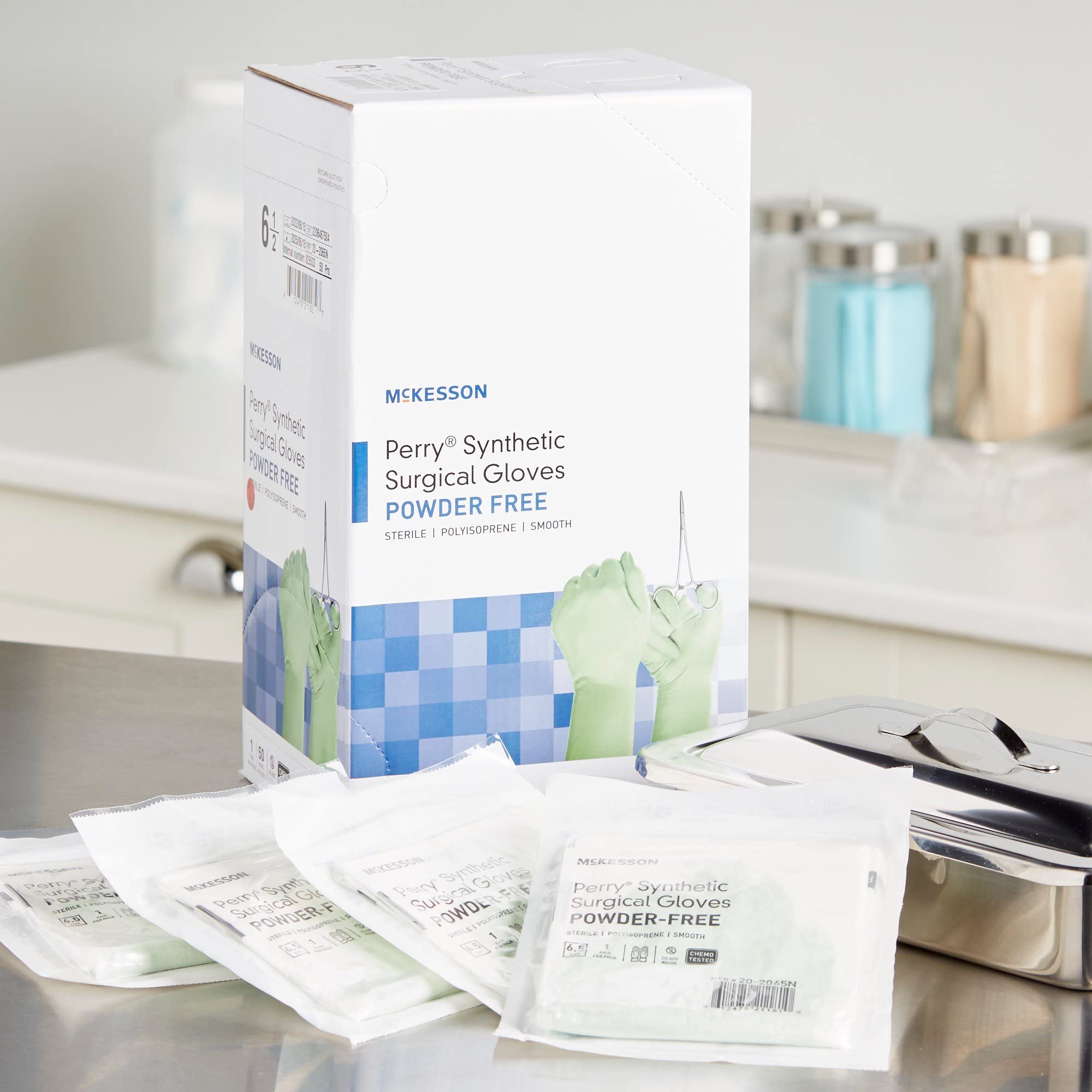 McKesson Perry Synthetic Surgical Gloves [50 Pairs] - Sterile Polyisoprene Disposable Powder-Free Medical Exam Gloves | Chemo Tested, Size 6.5, Green | Ideal for Healthcare Professionals, Dental Clinics & Laboratory Use