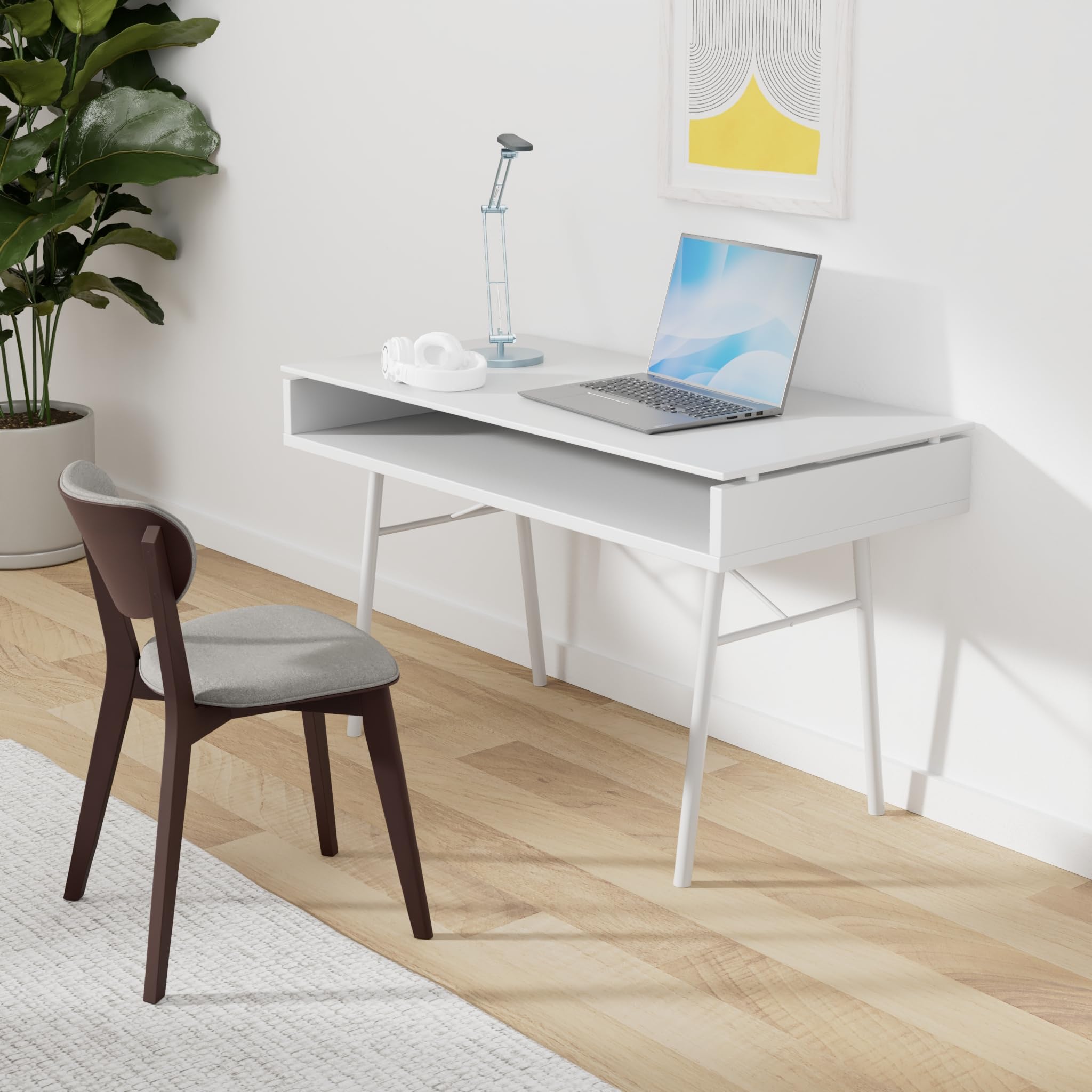 Flash Furniture Brettford Glass Top Desk - Modern Tempered Glass Office Desk for Home & Office Workspace - Perfect for Work, Study & Conference Rooms