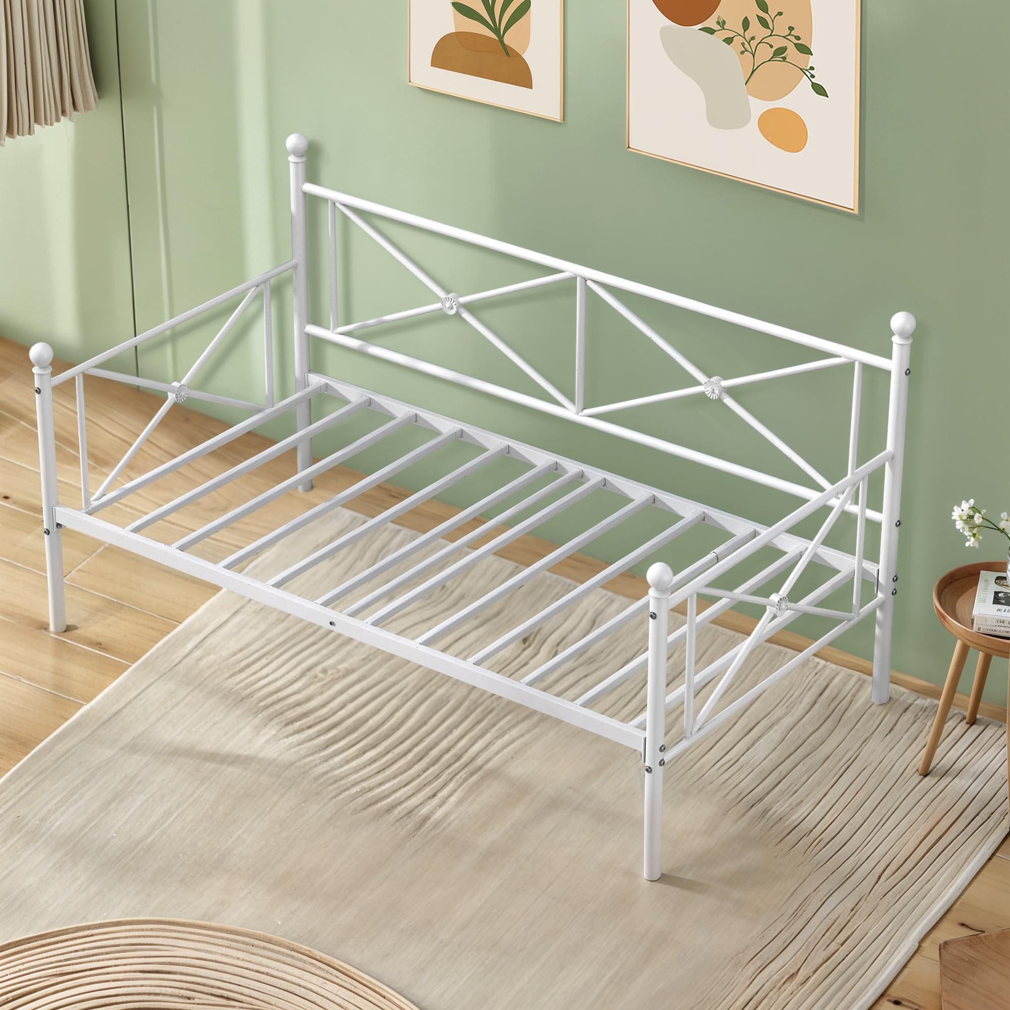 VECELO Twin Daybed Frame - Sturdy Metal Platform Bed with Elegant Headboard, No Box Spring Needed, Perfect for Bedroom, Living Room & Guest Room - Pure White | Ideal for Small Spaces, Sleepovers & Multi-Purpose Use