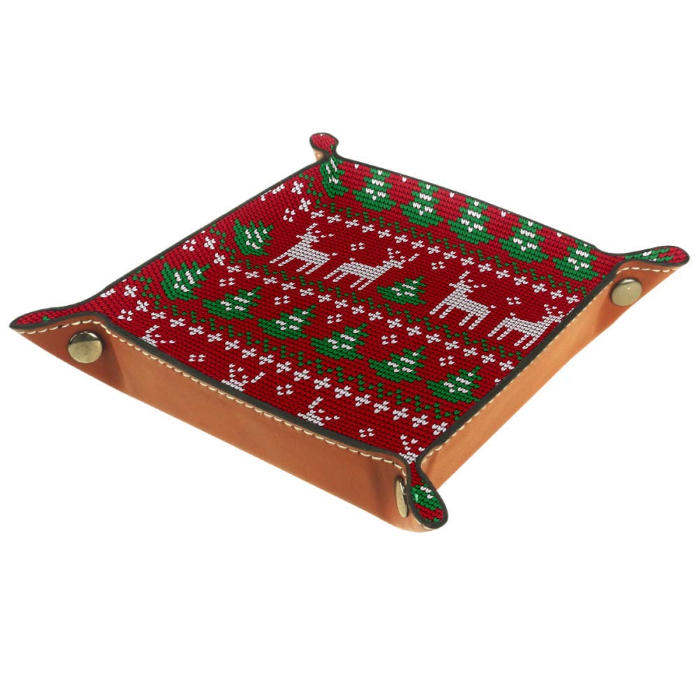 Serenasyoung Red Christmas Knitting Pattern Desktop Organizer Tray - Bedside, Jewelry, Vanity & Dresser Storage Tray - Catchall Tray for Coins, Keys & Change - Perfect for Home, Office & Gift Giving