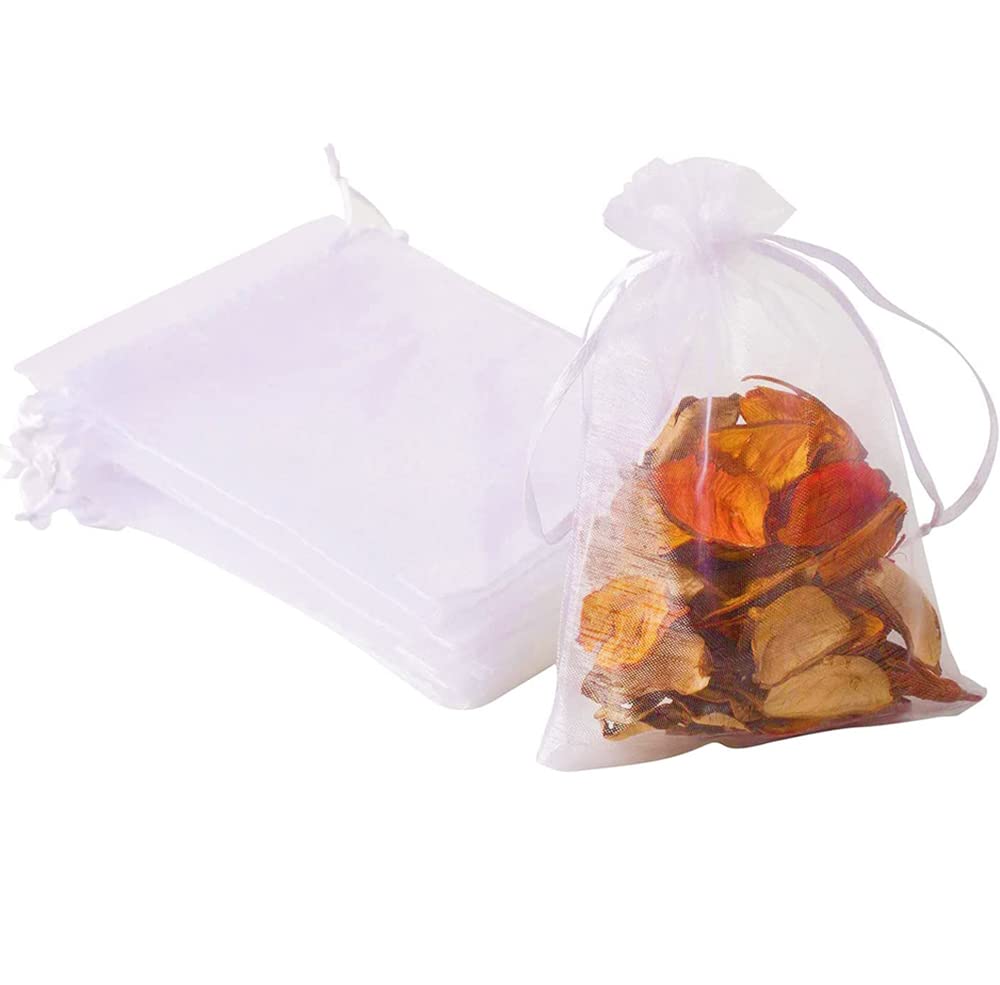 DMS RETAIL 15-Pack White Organza Drawstring Gift Bags 13x18cm - Perfect for Wedding Favors, Party Gifts, Dry Fruits Packaging & Special Occasions