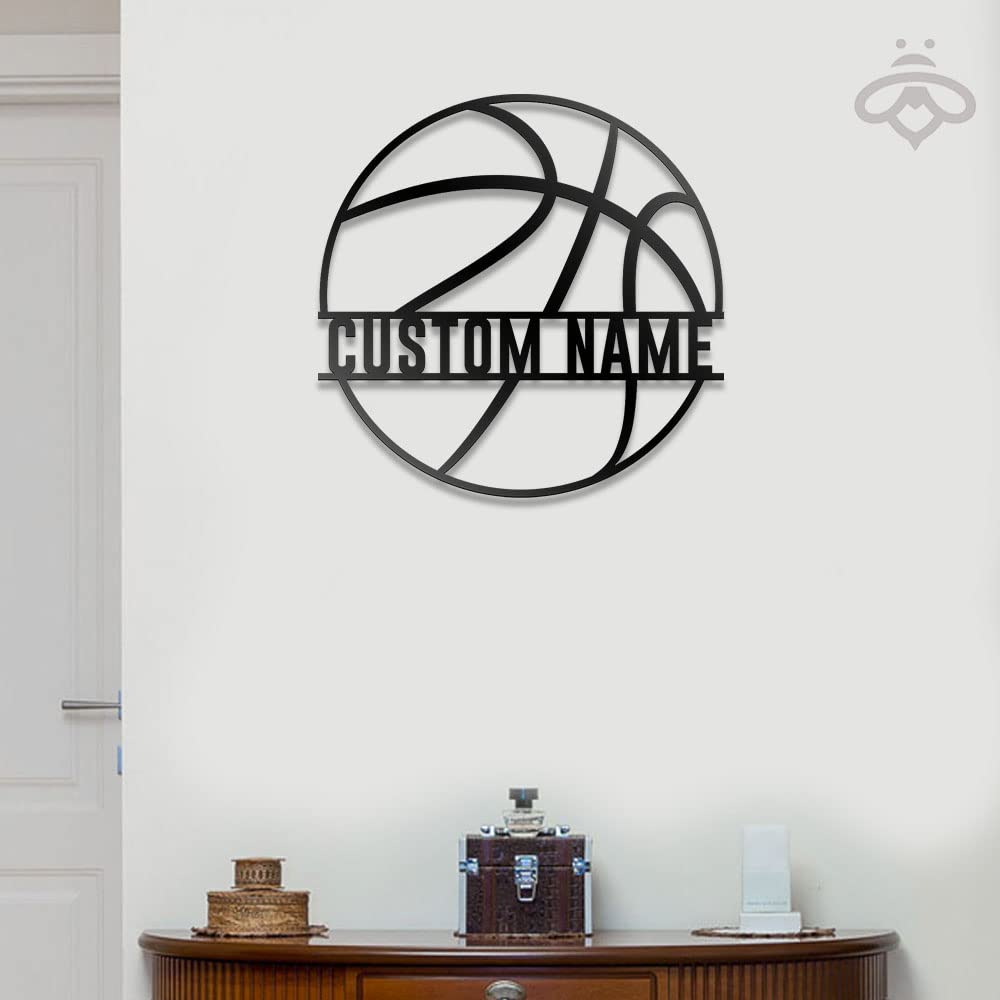Custom LED Basketball Metal Wall Art - Personalized Sports Decor for Living Room, Outdoor & Gifts - 16x16 Inch Black Metal Sign with Lights - Perfect for Basketball Fans, Player Name Signs & Home Decor