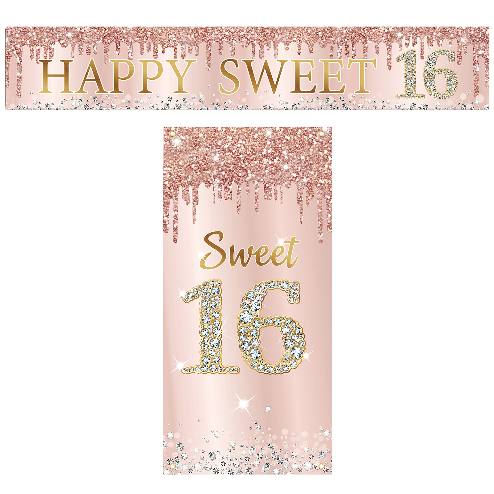 Sweet 16 Birthday Banner Decorations for Girls - Pink Rose Gold Happy 16th Birthday Party Supplies, Yard Sign & Door Cover for Sixteen Year Old Celebration | Perfect for Birthday Parties, Backyard Decorations & Milestone Events