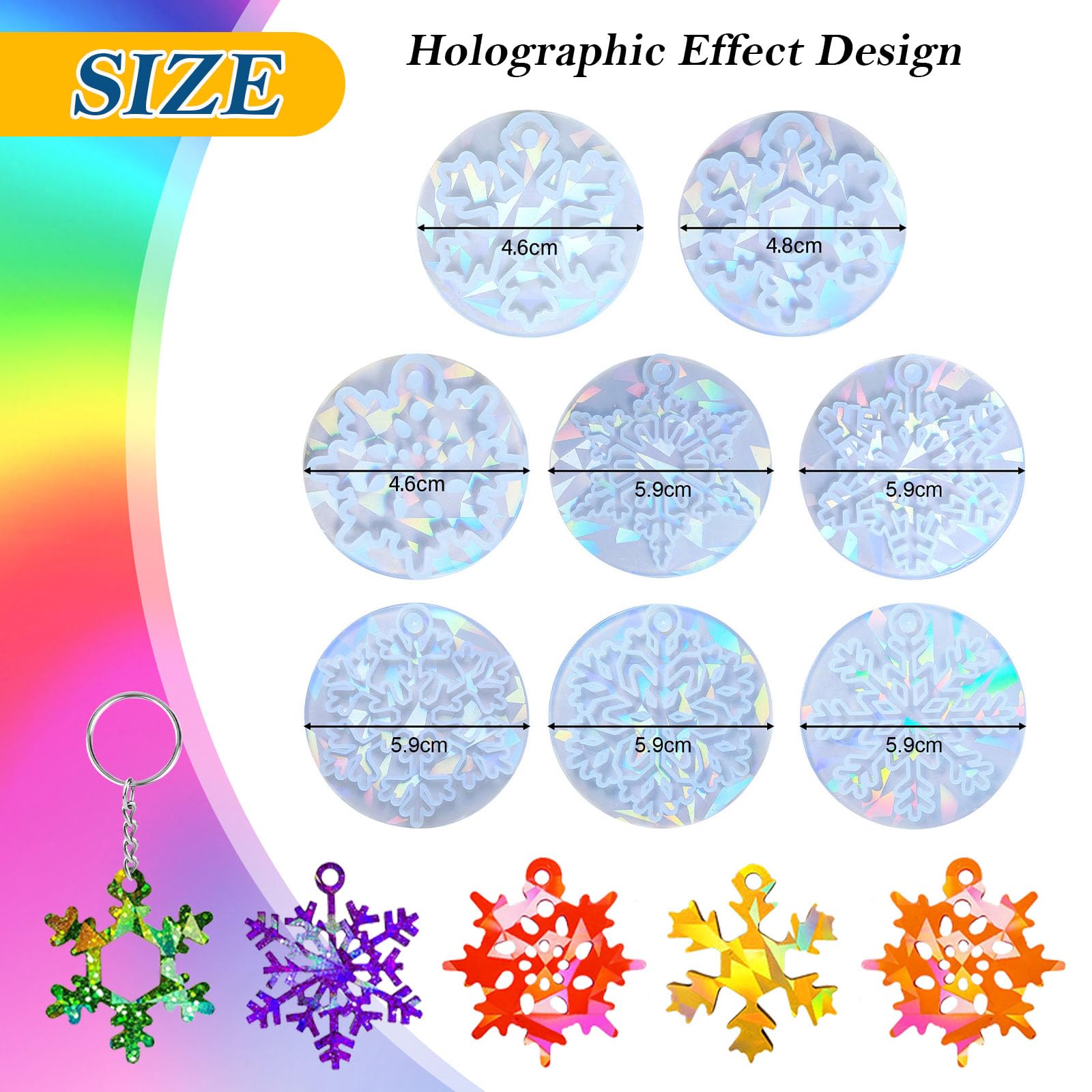 8pcs Holographic Christmas Snowflake Silicone Molds for Epoxy Resin Casting - DIY Holiday Ornament Making Kit for Christmas Tree Decorations & Festive Craft Projects