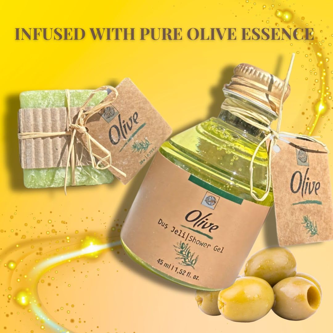 Olive Blossom Turkish Bath Travel Size Toiletries Set - 1.5 fl oz Shampoo, Shower Gel, Hair Conditioner, Body Lotion & Soap | Spa & Hotel Amenities Kit (125 Pieces Boxed) | Perfect for Travel, Gifts & Luxury Hospitality Services