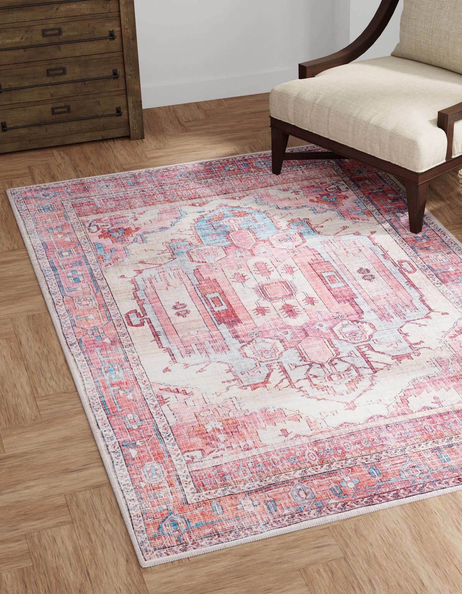 Washable Maahru Collection Rug 10' x 13' Beige Low-Pile - Soft Living Room Carpet, Large Dining Area Rug, Open Space Floor Mat for Home Decor | Pet-Friendly & Easy Clean