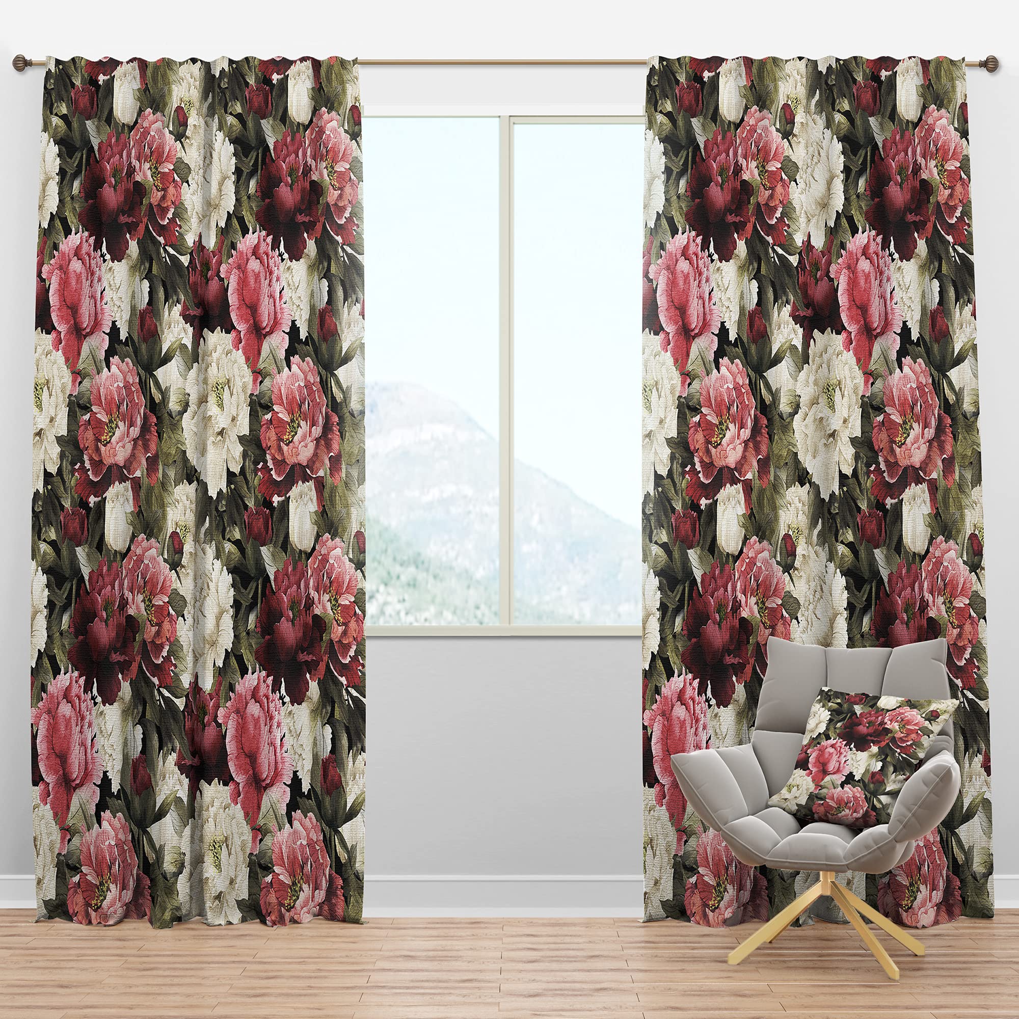 Premium Blackout Curtains with Floral Peony Design - Thermal Insulated Room Darkening Drapes for Bedroom & Living Room (52x120 Inches, Single Panel) - Perfect for Home Decor, Light Blocking & Energy Saving