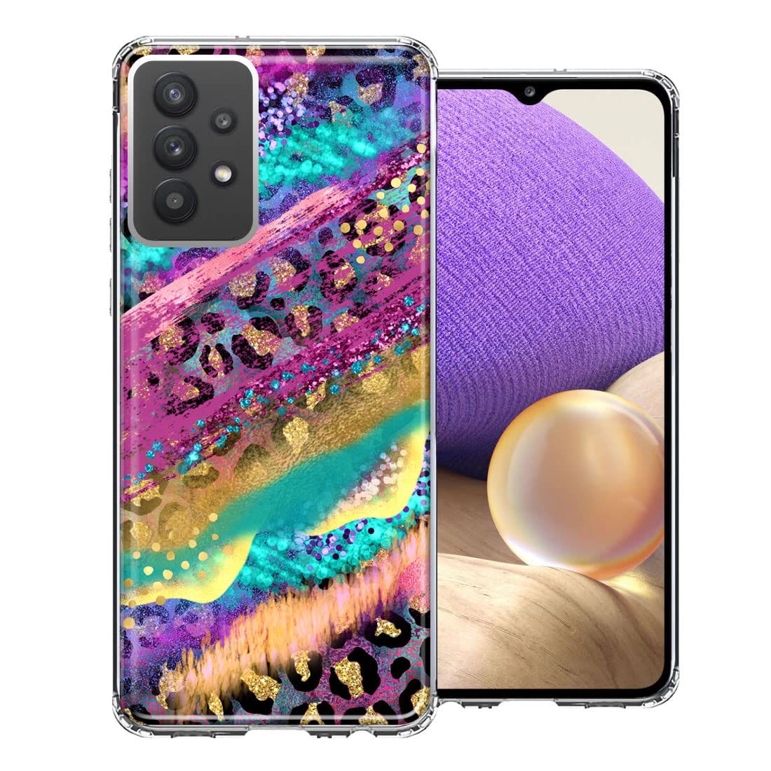 MUNDAZE Samsung Galaxy A32 Case - Colorful Leopard Print Abstract Milkyway Design Protective Phone Cover | Perfect for Everyday Use, Travel & Fashion Accessories
