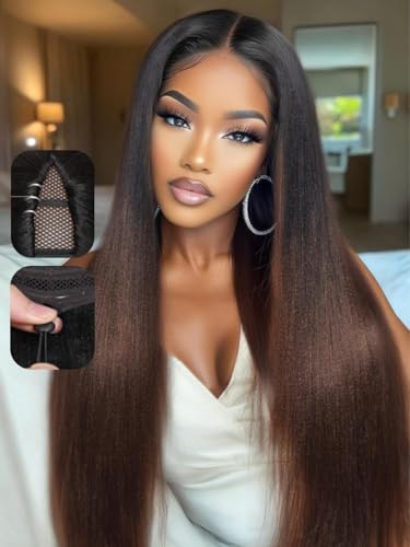 T128 │Ombre Chestnut Brown Yaki Straight │V Part Wig