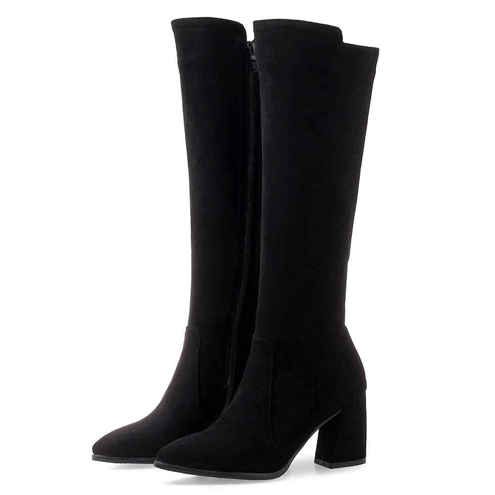 SO SIMPOK Women's Suede Knee High Boots with Zipper - Retro Western Riding Boots for Ladies, Chunky Heel, Fashion Dress Boots - Perfect for Casual Outfits, Date Nights & Western Style Looks