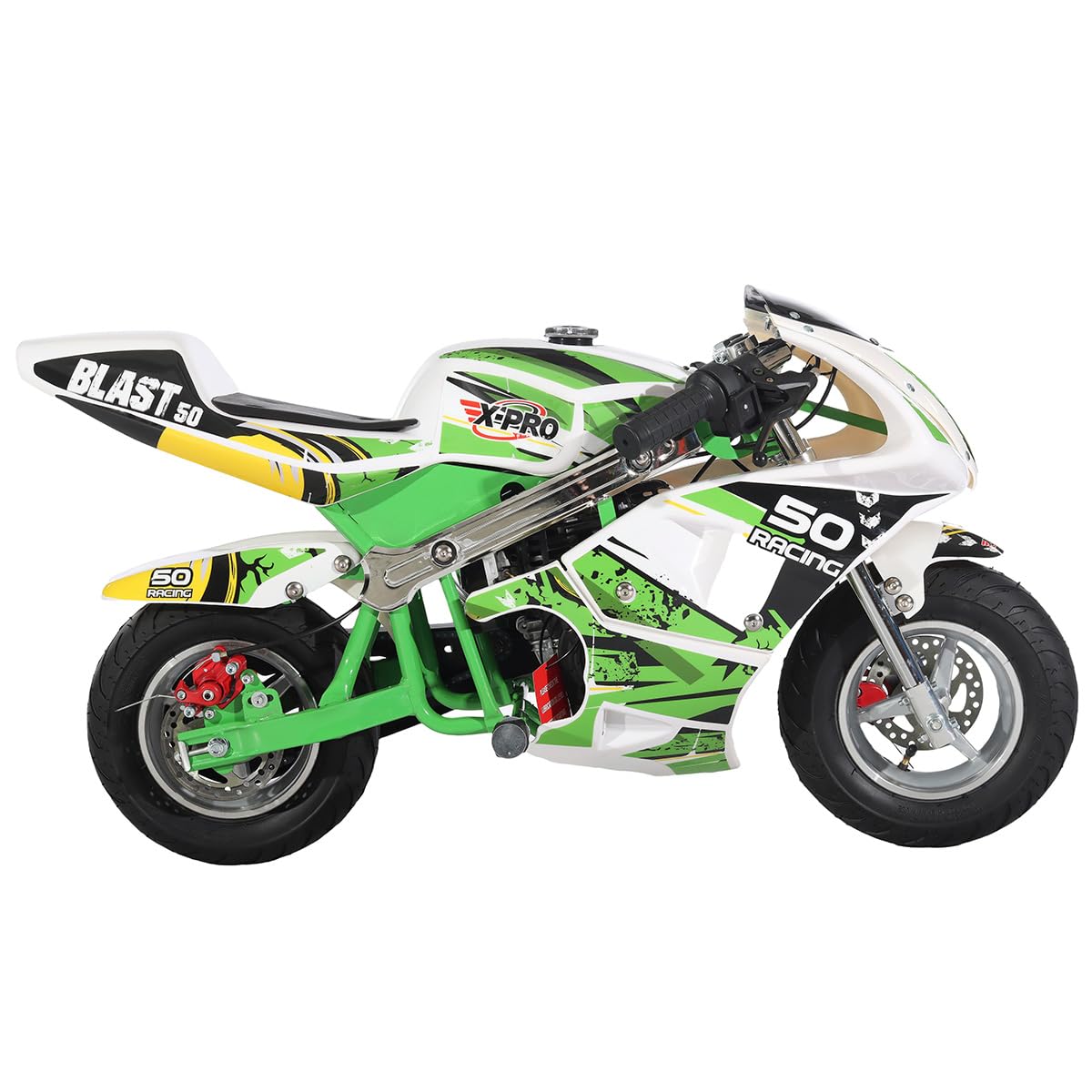 X-PRO Blast Mini Gas Pocket Bike - 49cc Gas-Powered Mini Motorcycle for Kids & Teens, Lightweight & Fast, Green - Perfect for Backyard Racing, Off-Road Trails & Neighborhood Commuting