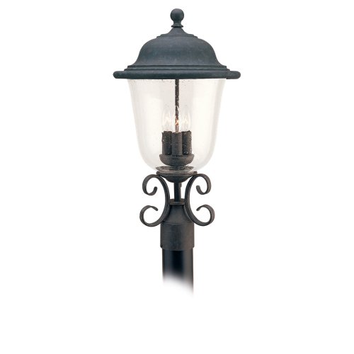 Sea Gull Lighting 8259-46 Trafalgar Outdoor Post Lantern - 3-Light Oxidized Bronze Exterior Fixture for Porch, Garden & Pathway Lighting