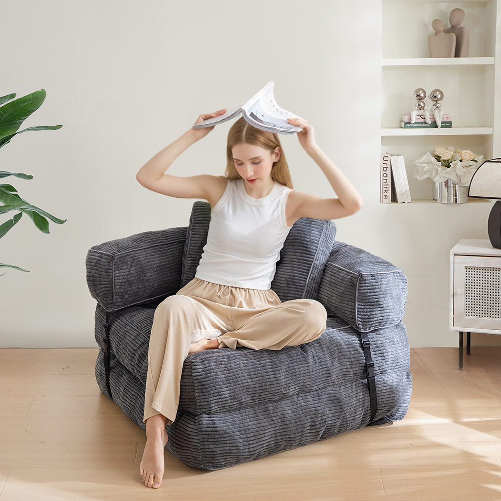 MAXYOYO L-Shaped Folding Sofa Bed - Convertible Sleeper Sofa with Armrests, Dark Grey | Space-Saving Multi-Functional Furniture for Small Apartments, Guest Rooms & Home Offices