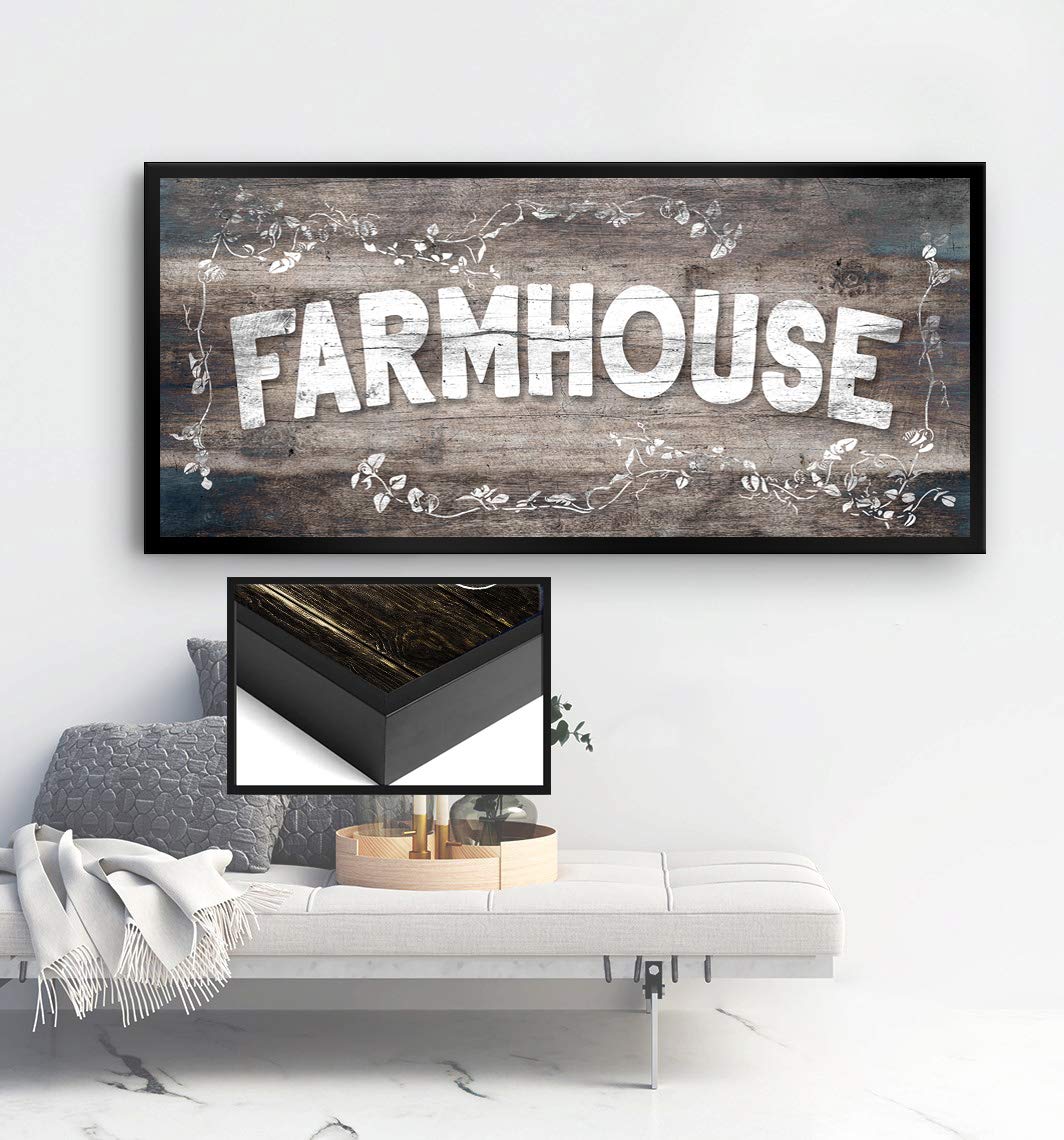 Farmhouse Wall Decor - Large Canvas Wall Art with Floating Frame (42x19) - Brown & Black Entryway Sign for Living Room, Front Door - Perfect Housewarming Gift & Rustic Home Decor for Cozy Farmhouse Style