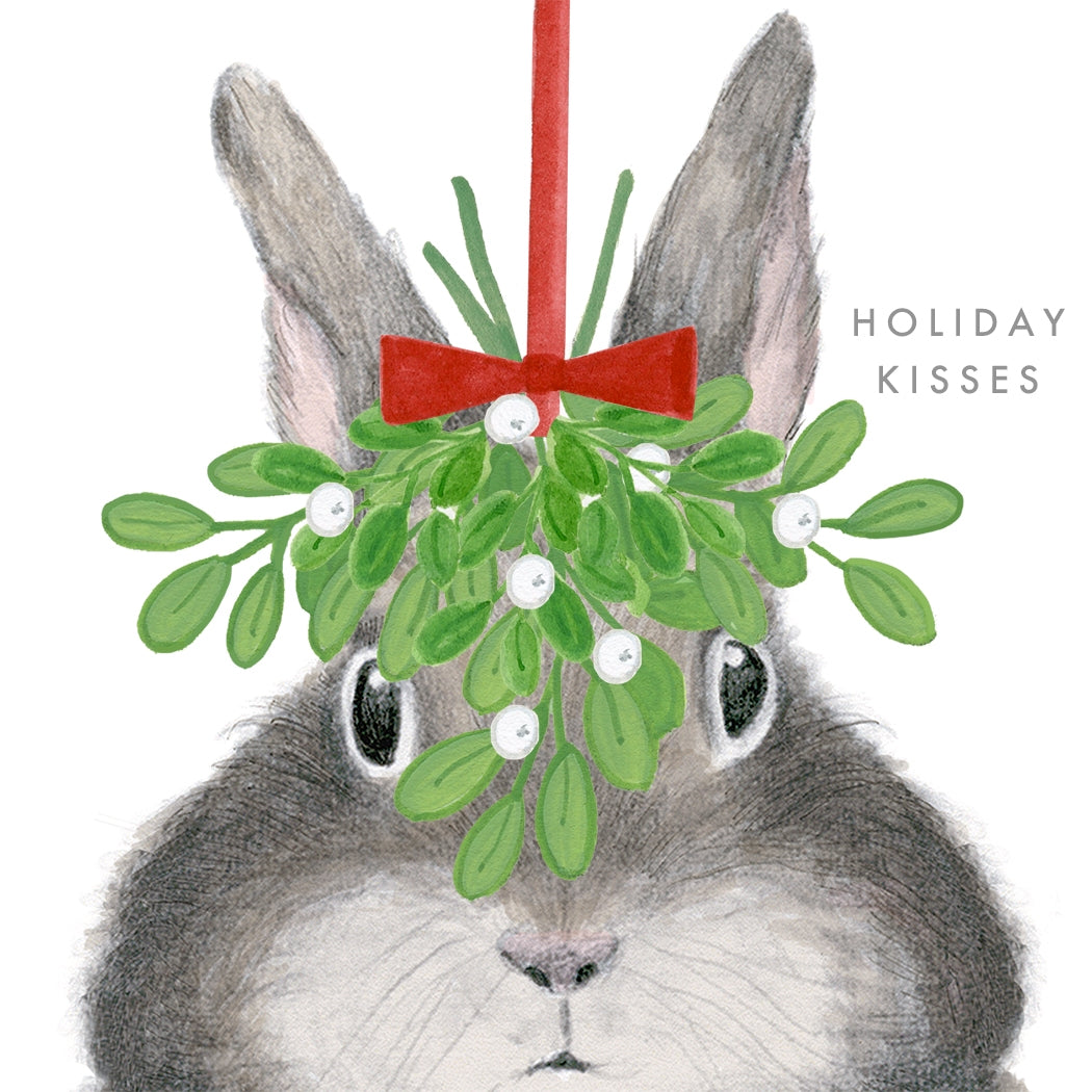Bunny Under Mistletoe Christmas Greeting Card - Cute Holiday Card for Friends & Family - Perfect for Christmas Gifts, Party Invitations & Festive Celebrations