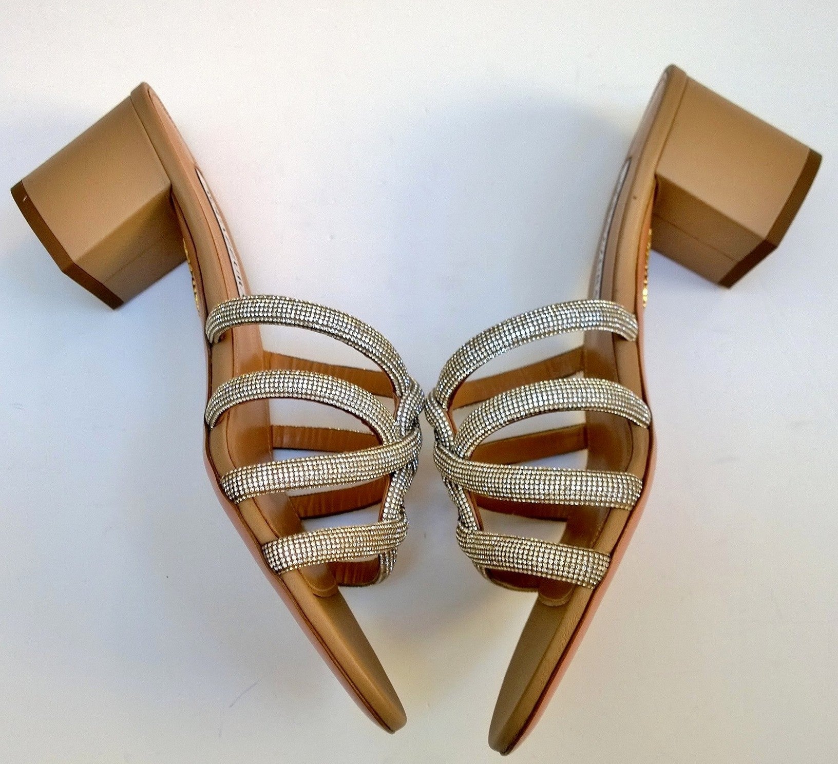 Aquazzura Moondust 50 Block Heels Sandals with Rhinestone Straps - Women's Luxury Evening Shoes for Parties, Weddings & Special Occasions