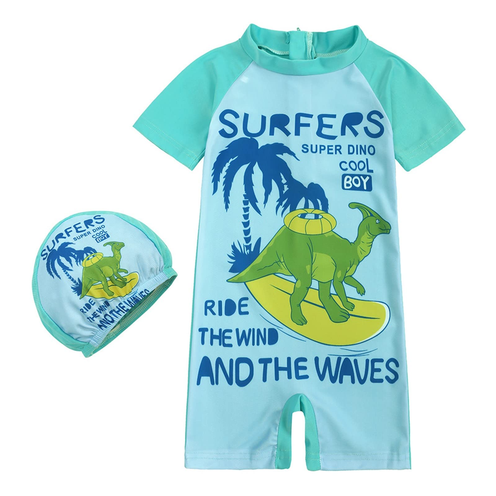Dinosaur Shark Swimsuit for Toddler Boys & Girls - 1 Piece Zipper Bathing Suit Swimwear (Size 4T) - Perfect for Beach, Pool & Summer Water Play