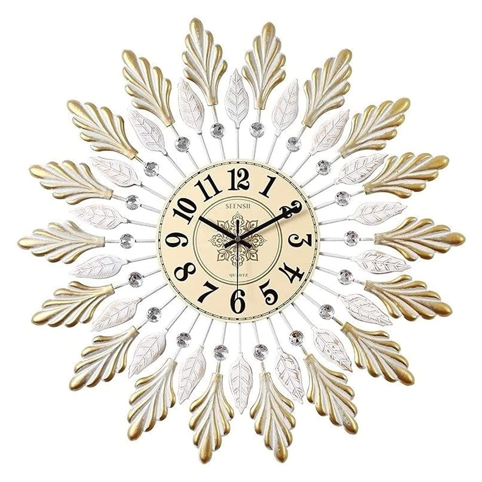 Nordic Style Large Metal Maple Leaf Wall Clock - Silent Non-Ticking with Black Arabic Numerals, Modern Home Office Decor for Living Room, Bedroom & Kitchen